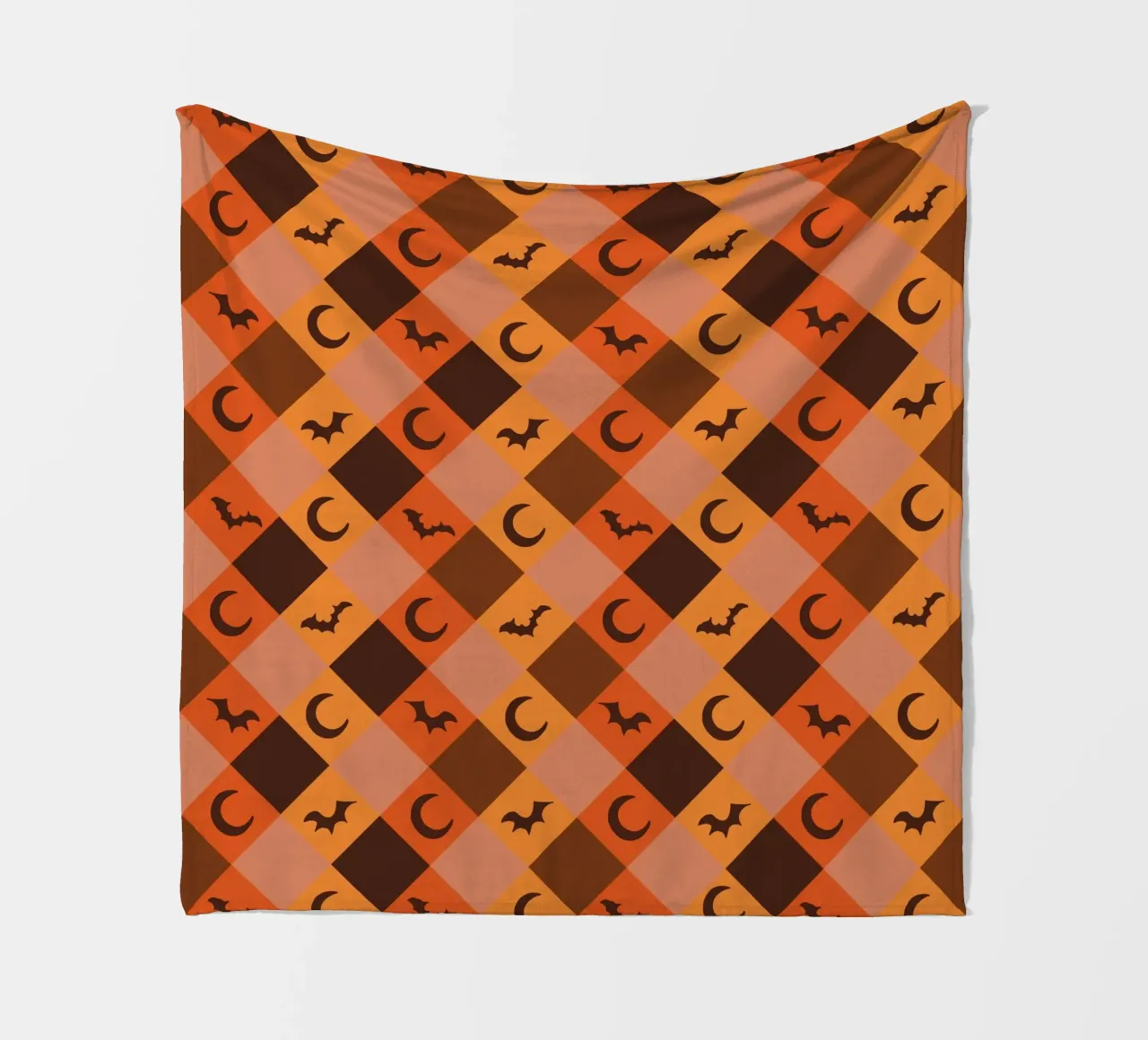 Pumpkin with plaid pattern bats and moon fleece blanket by gulsengunel