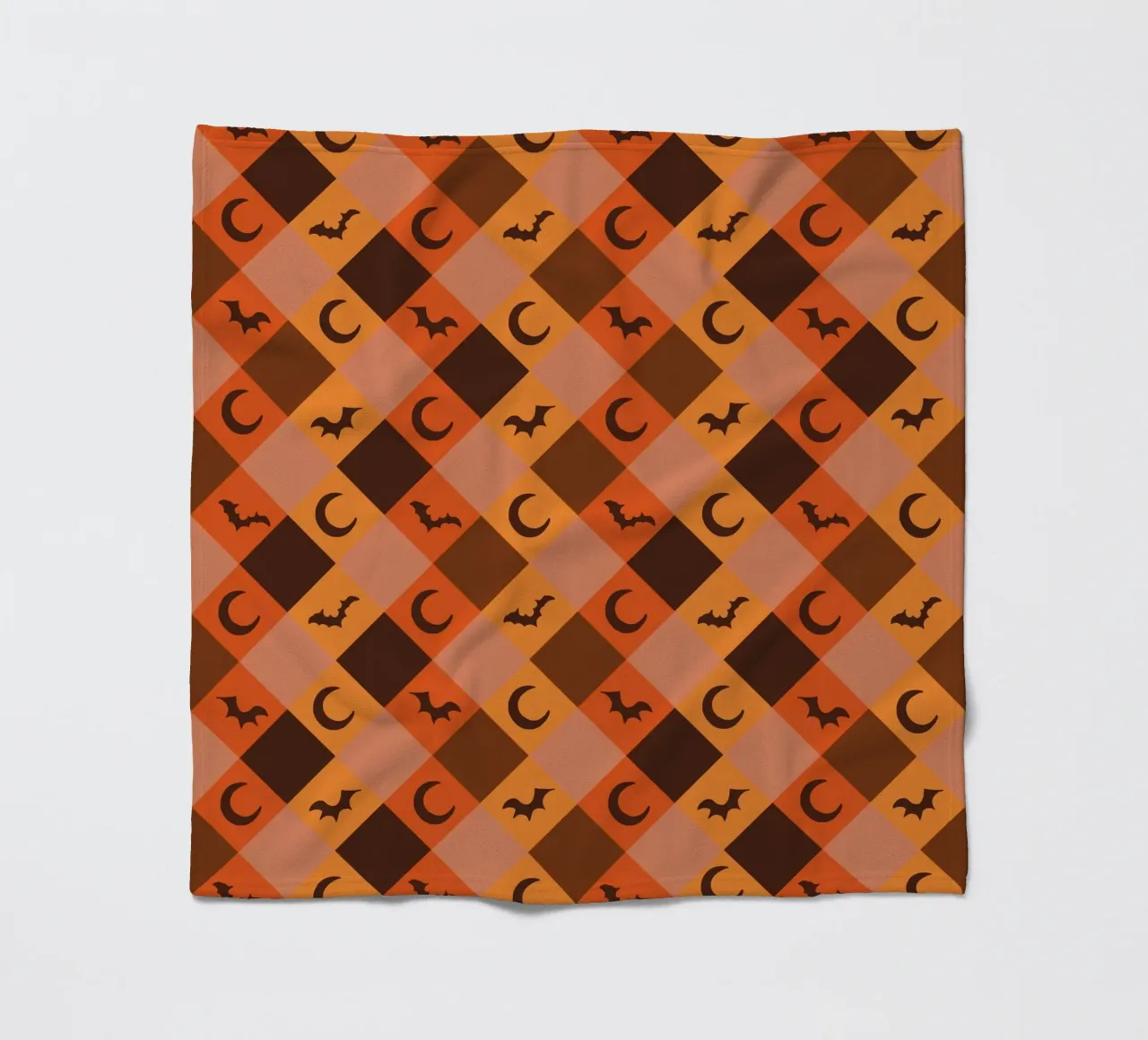 Pumpkin with plaid pattern bats and moon fleece blanket by gulsengunel