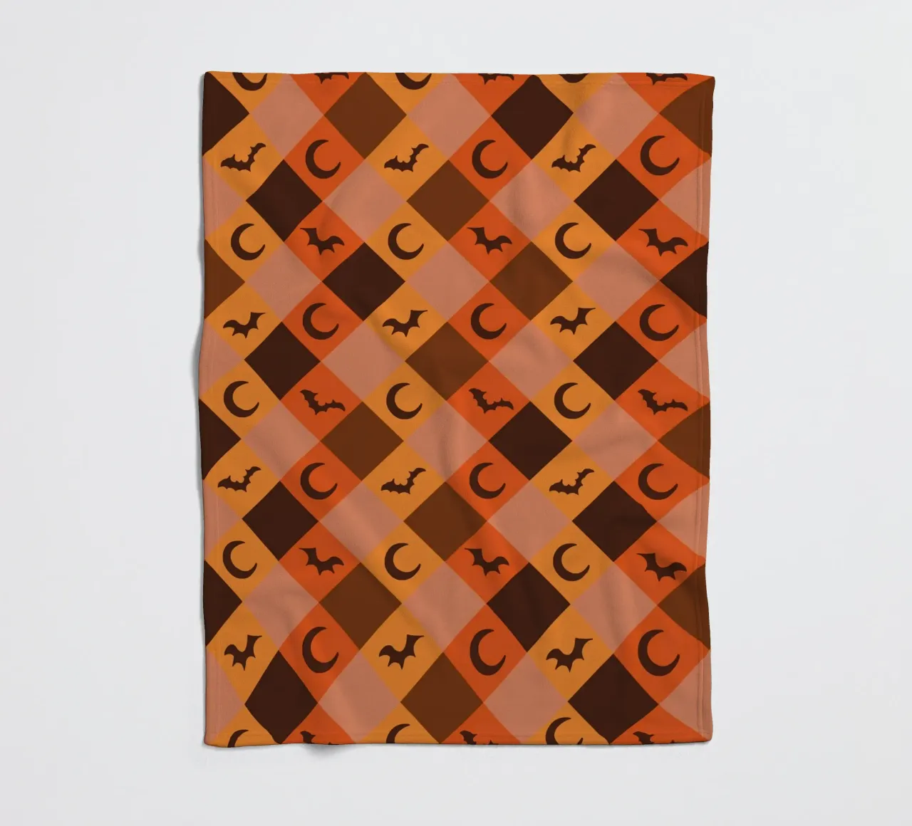 Pumpkin with plaid pattern bats and moon fleece blanket by gulsengunel