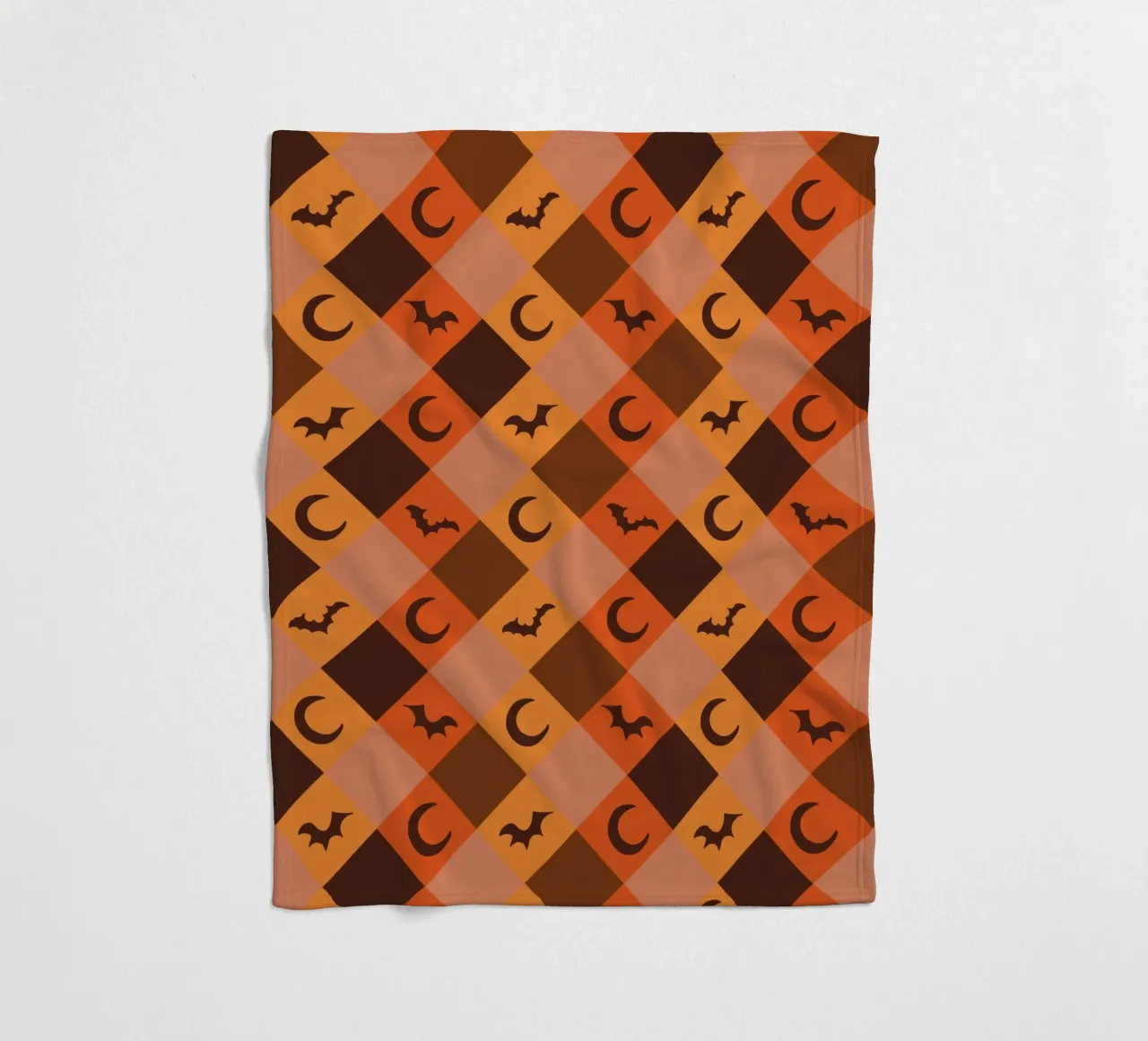 Pumpkin with plaid pattern bats and moon fleece blanket by gulsengunel