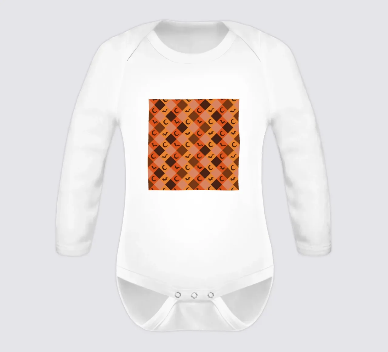 Pumpkin with plaid pattern bats and moon long-sleeve baby romper by gulsengunel