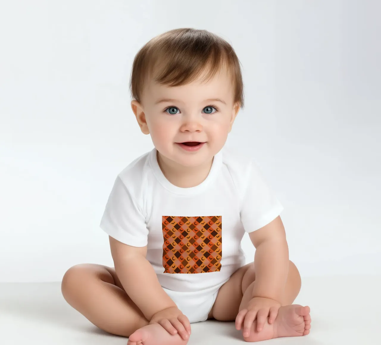 Pumpkin with plaid pattern bats and moon short-sleeve baby romper by gulsengunel