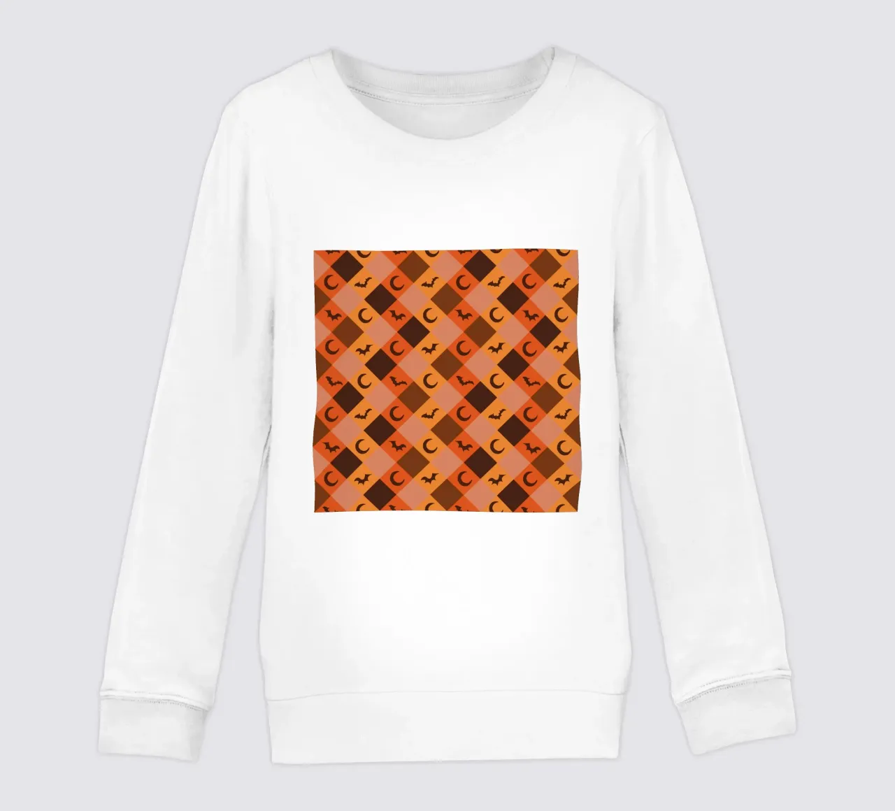 Pumpkin with plaid pattern bats and moon kids sweatshirt by gulsengunel