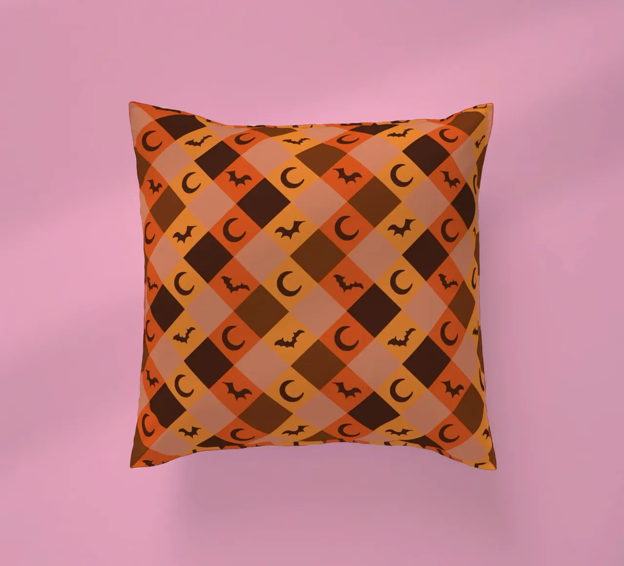 Pumpkin with plaid pattern bats and moon decorative cushion by gulsengunel