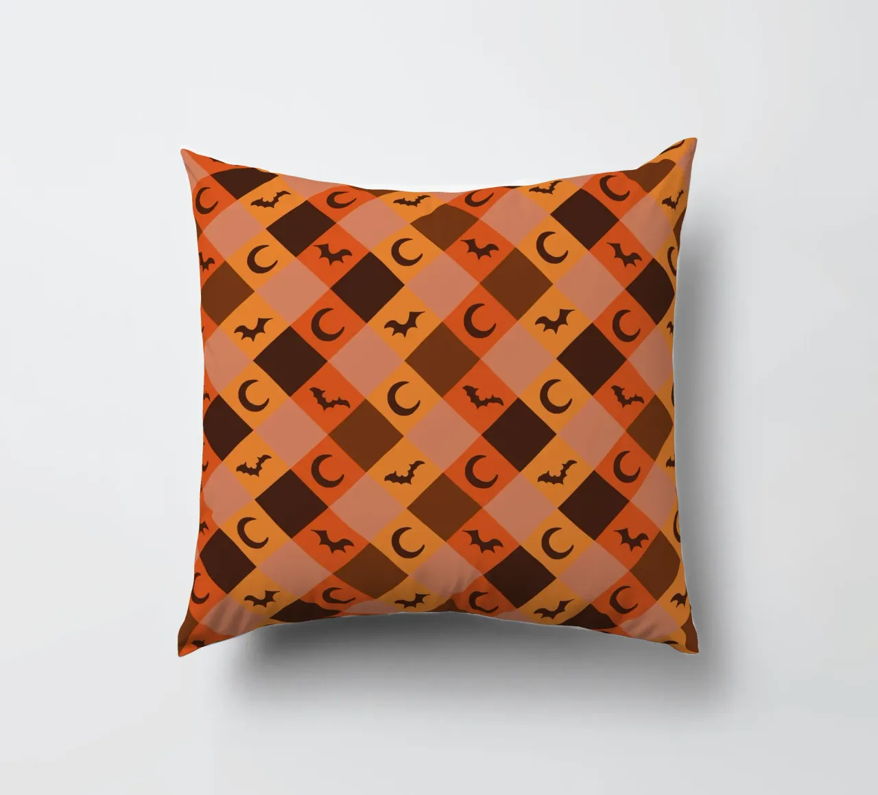 Pumpkin with plaid pattern bats and moon decorative cushion by gulsengunel