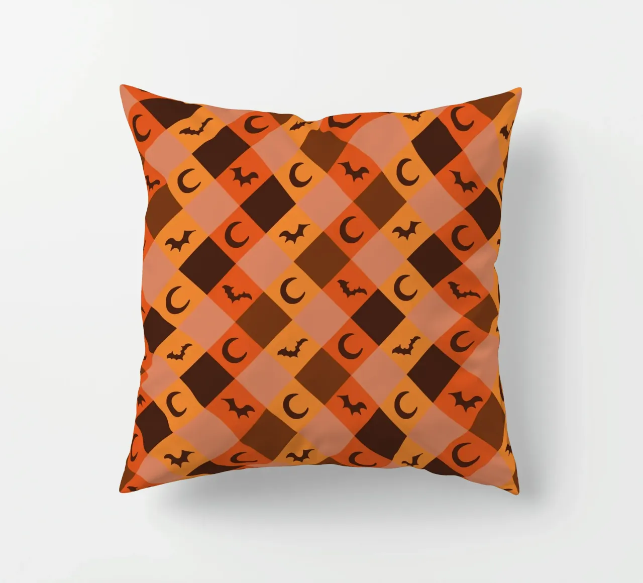 Pumpkin with plaid pattern bats and moon decorative cushion by gulsengunel