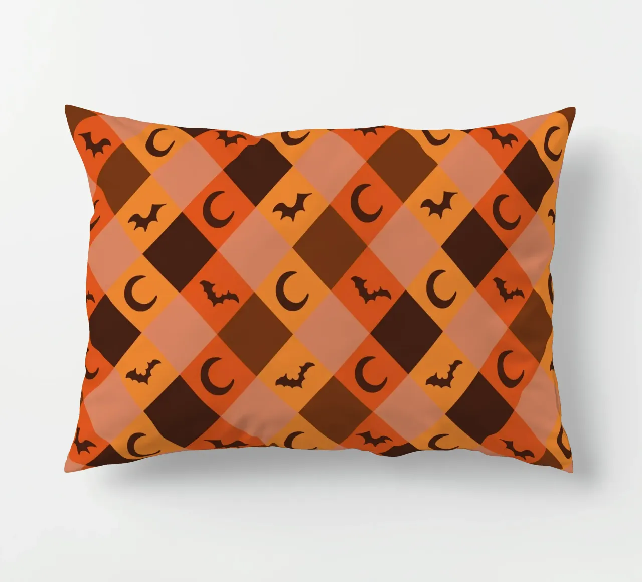 Pumpkin with plaid pattern bats and moon decorative cushion by gulsengunel