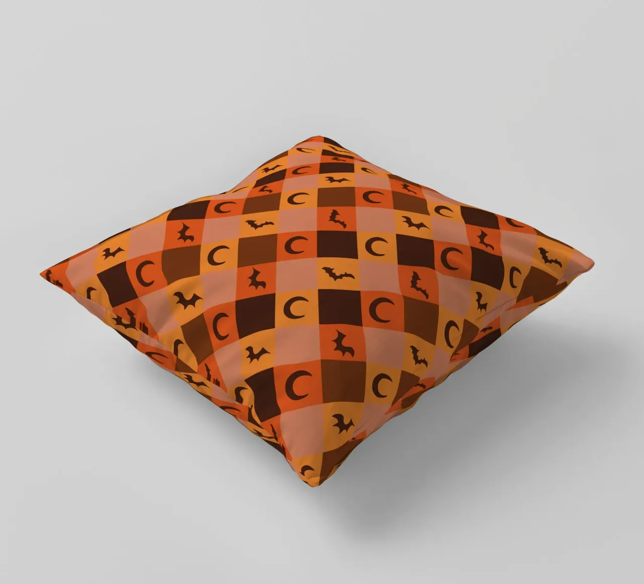 Pumpkin with plaid pattern bats and moon decorative cushion by gulsengunel