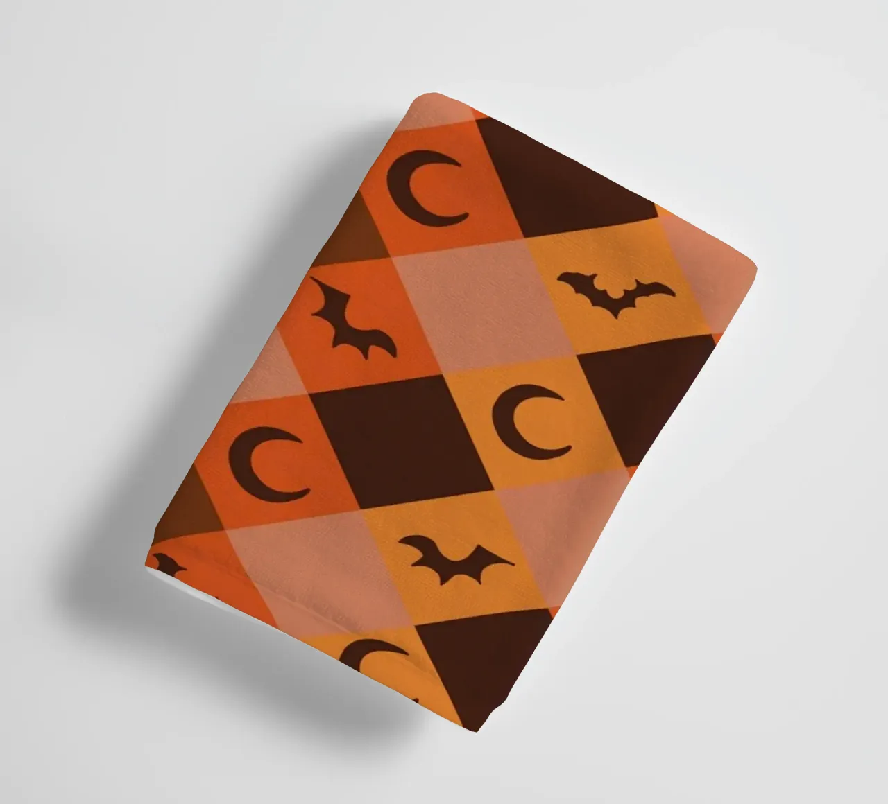 Pumpkin with plaid pattern bats and moon towel by gulsengunel