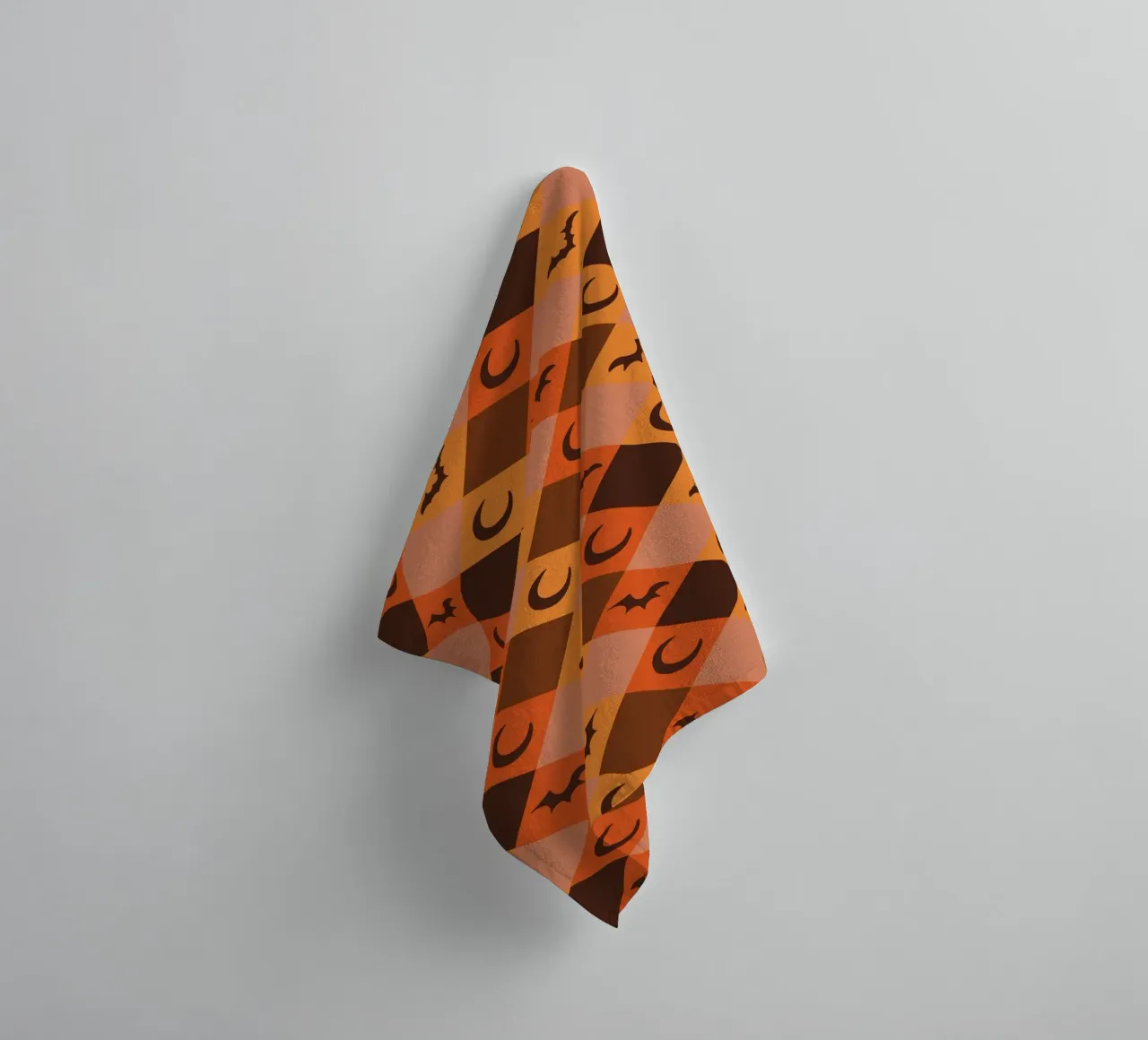 Pumpkin with plaid pattern bats and moon towel by gulsengunel