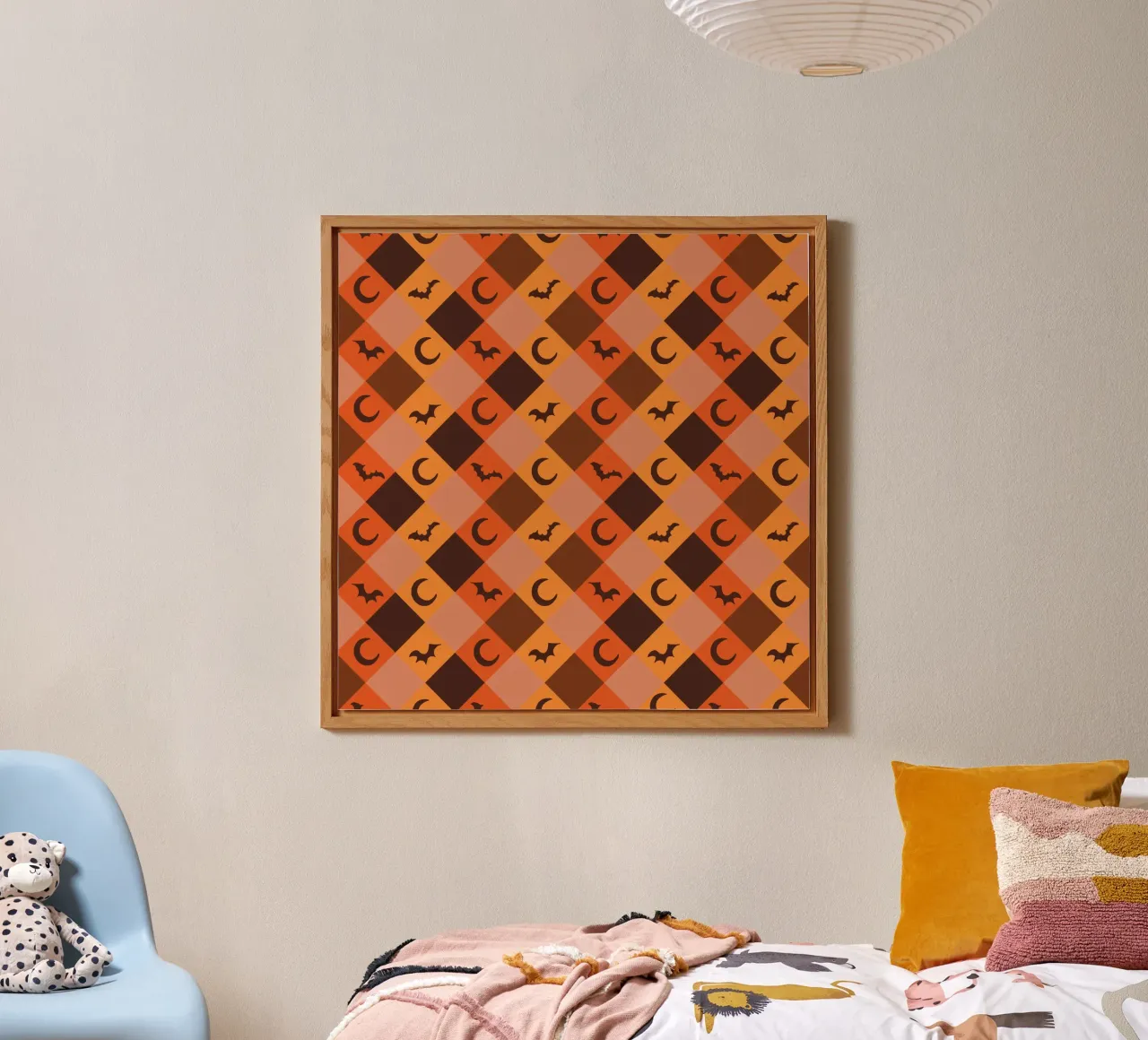 Pumpkin with plaid pattern bats and moon alu-dibond by gulsengunel
