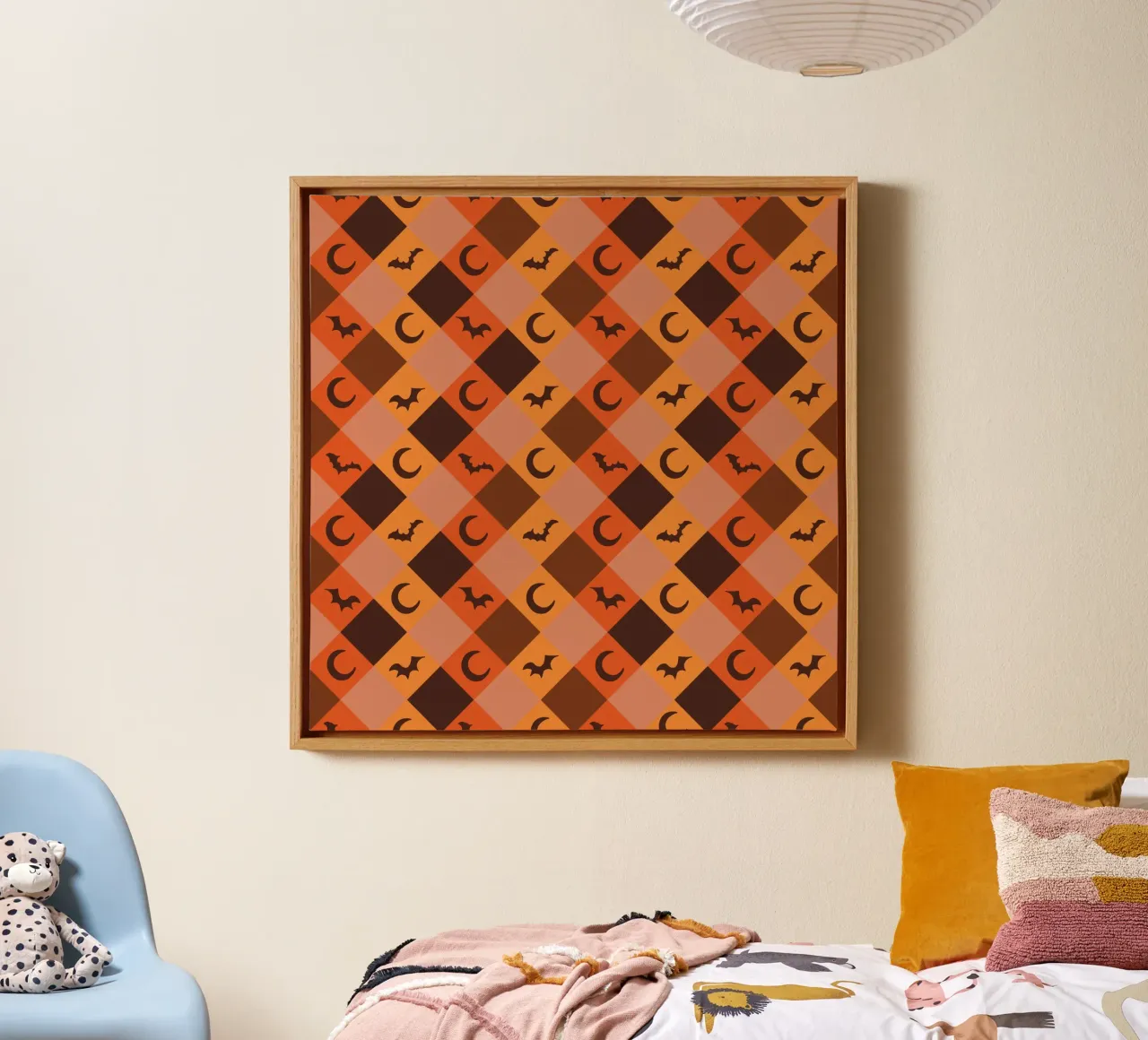 Pumpkin with plaid pattern bats and moon canvas by gulsengunel