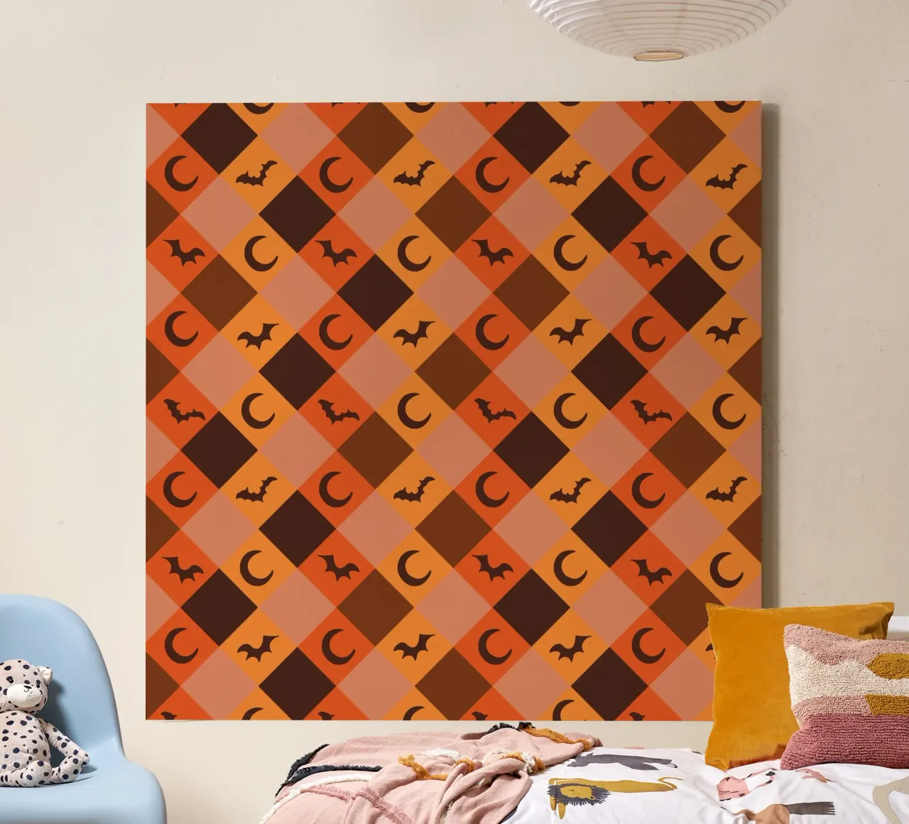Pumpkin with plaid pattern bats and moon canvas by gulsengunel