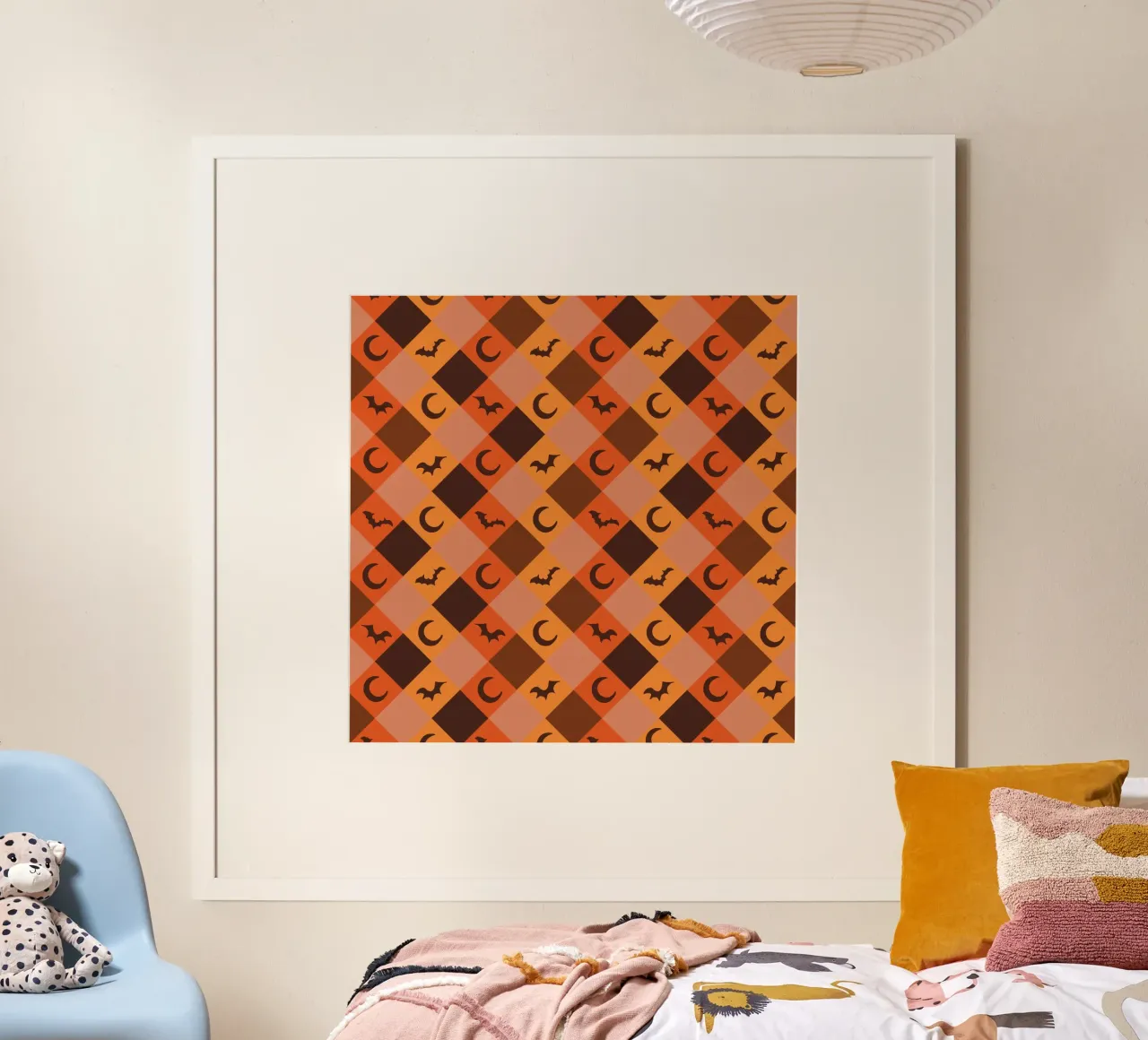 Pumpkin with plaid pattern bats and moon hahnemühle by gulsengunel
