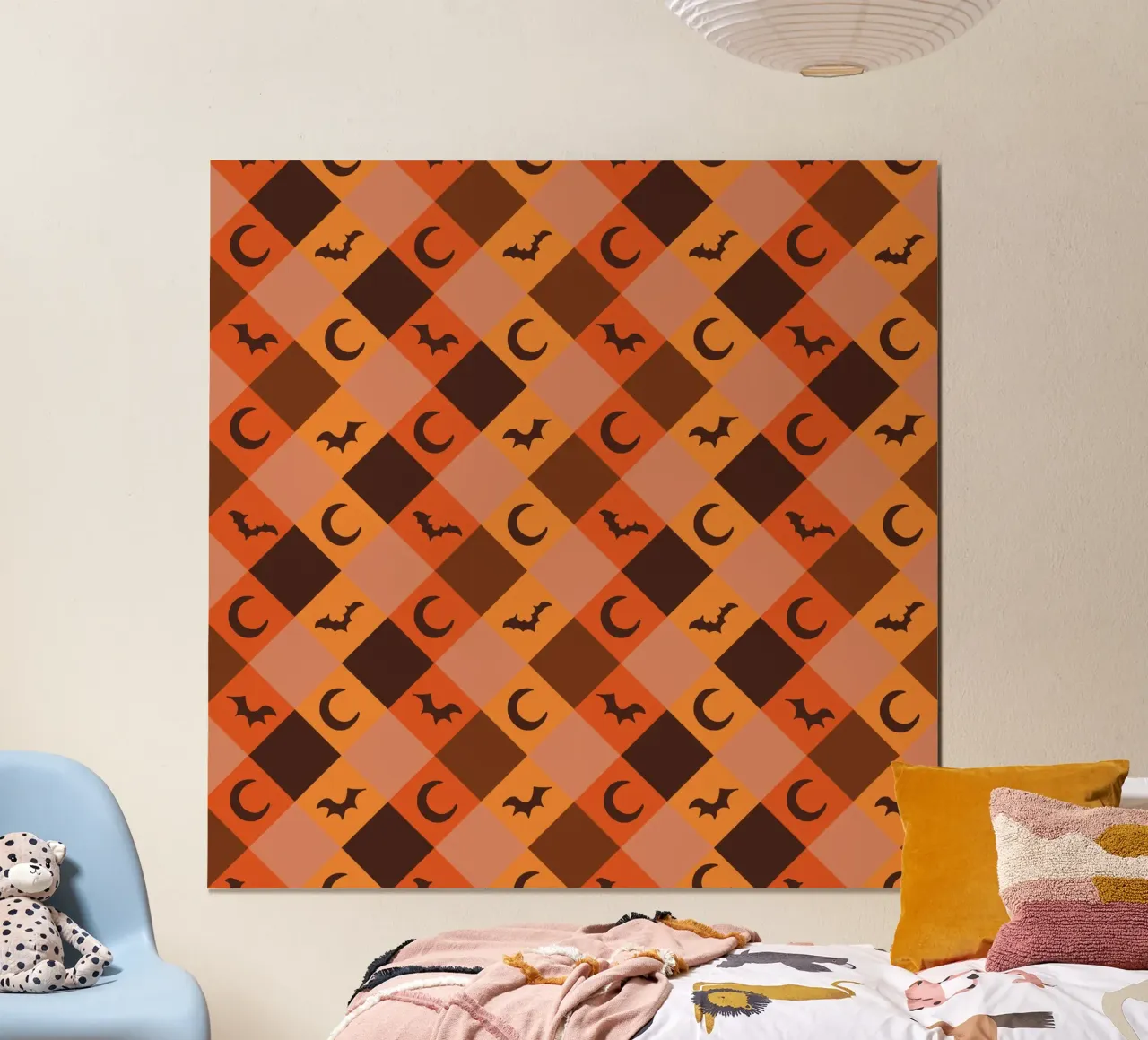 Pumpkin with plaid pattern bats and moon hahnemühle by gulsengunel