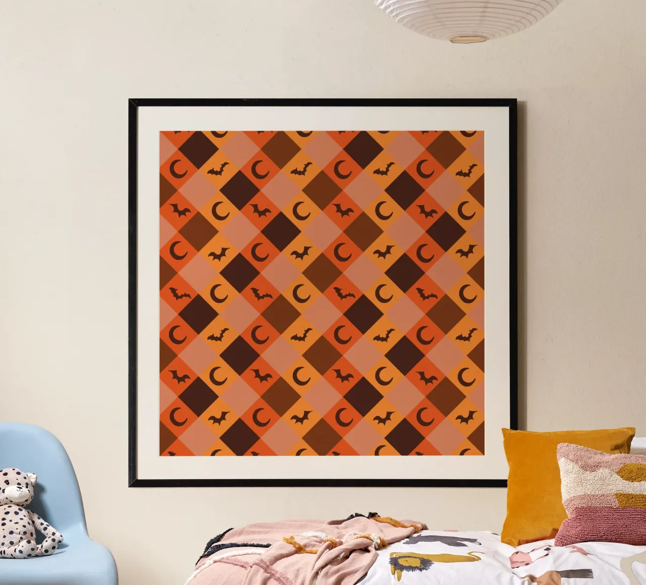 Pumpkin with plaid pattern bats and moon hahnemühle by gulsengunel