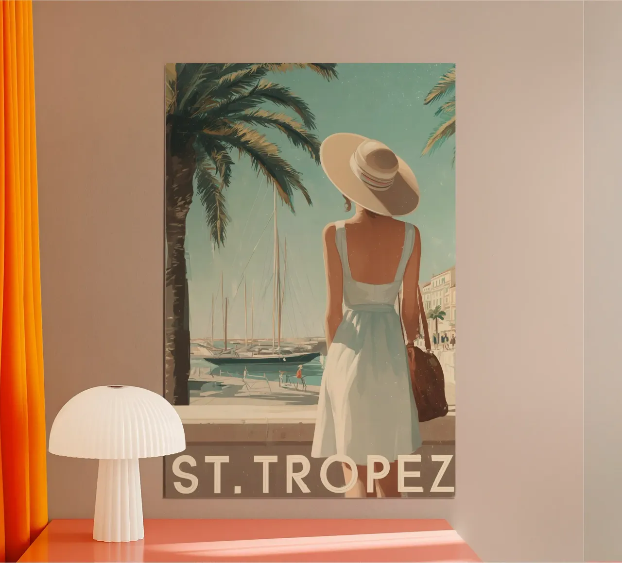 Poster di viaggio vintage di St.Tropez poster con telaio in alluminio da Vintage Travel Art