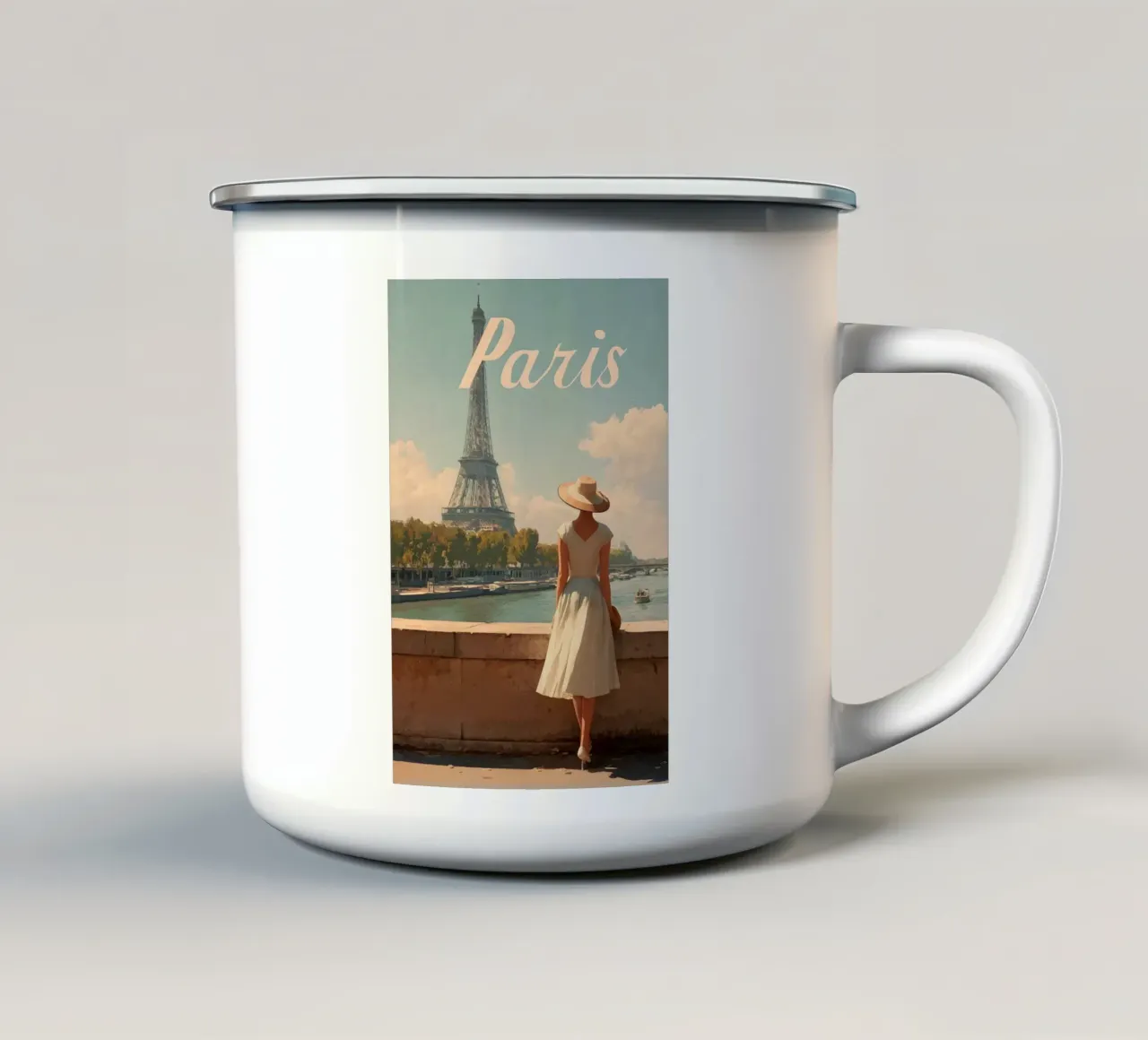 Poster di viaggio vintage di Parigi tazza in smalto da Vintage Travel Art