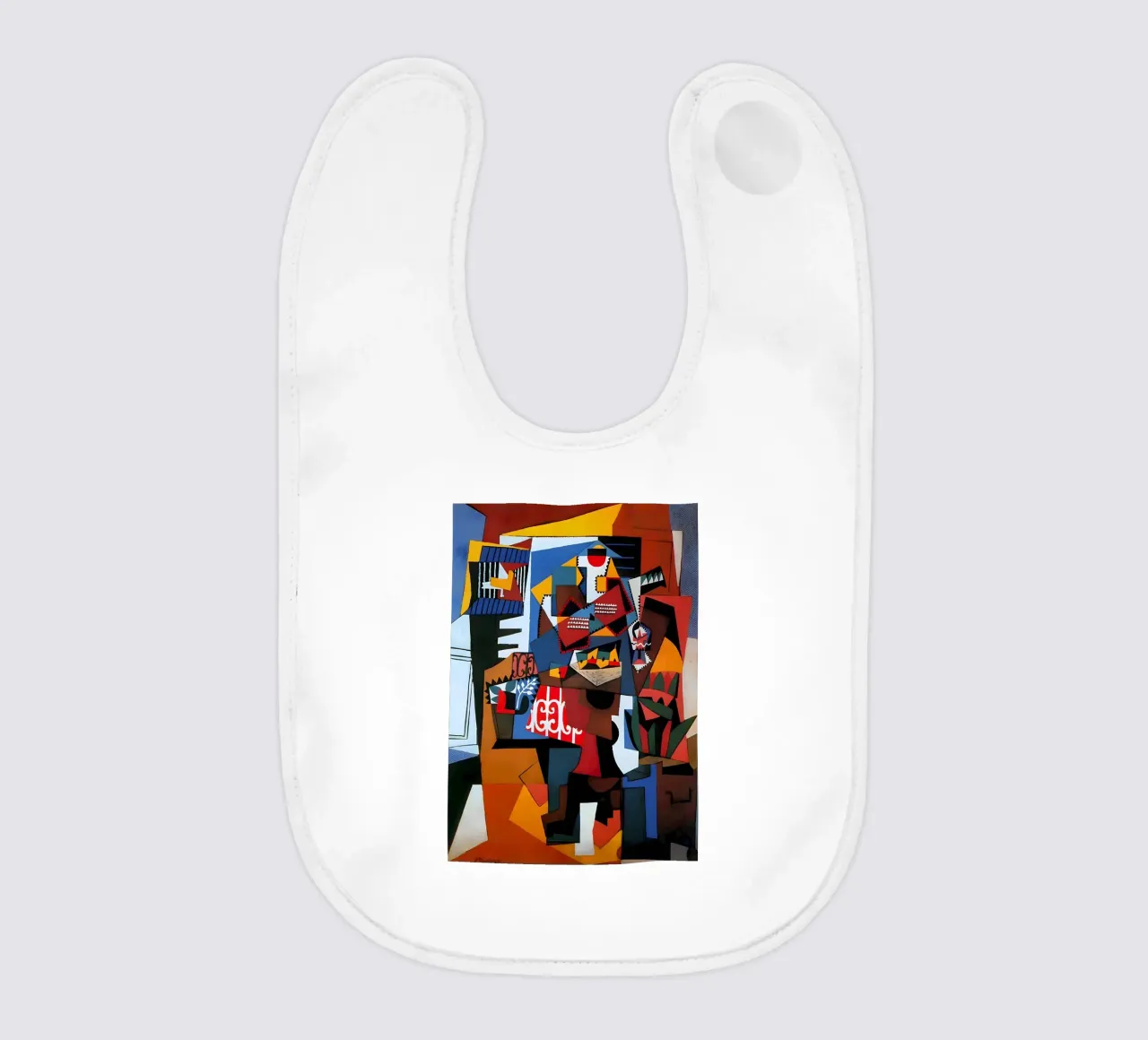 Picasso Inspired Still Life - Dynamic Cubist Art Print baby bib by homdeco