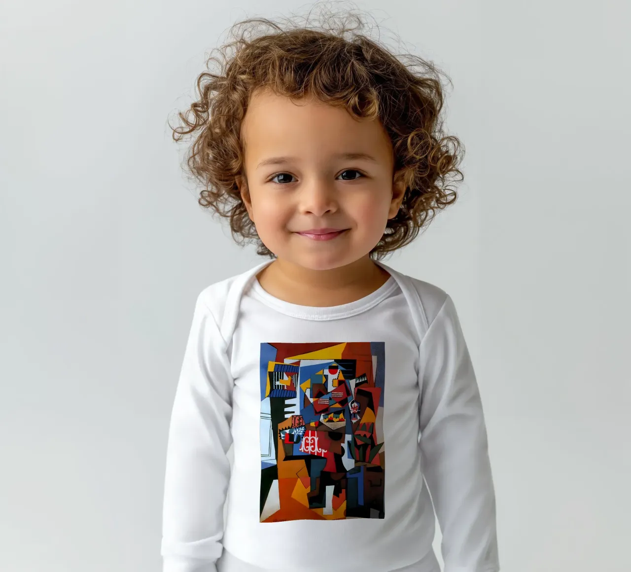 Picasso Inspired Still Life - Dynamic Cubist Art Print long-sleeve baby romper by homdeco