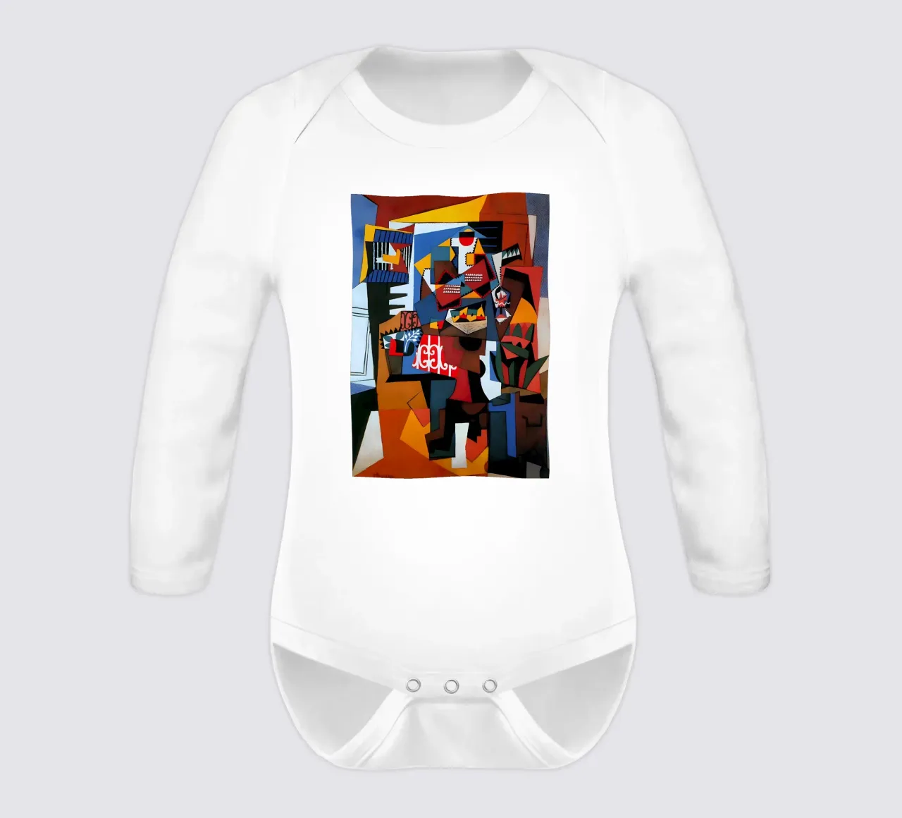 Picasso Inspired Still Life - Dynamic Cubist Art Print long-sleeve baby romper by homdeco