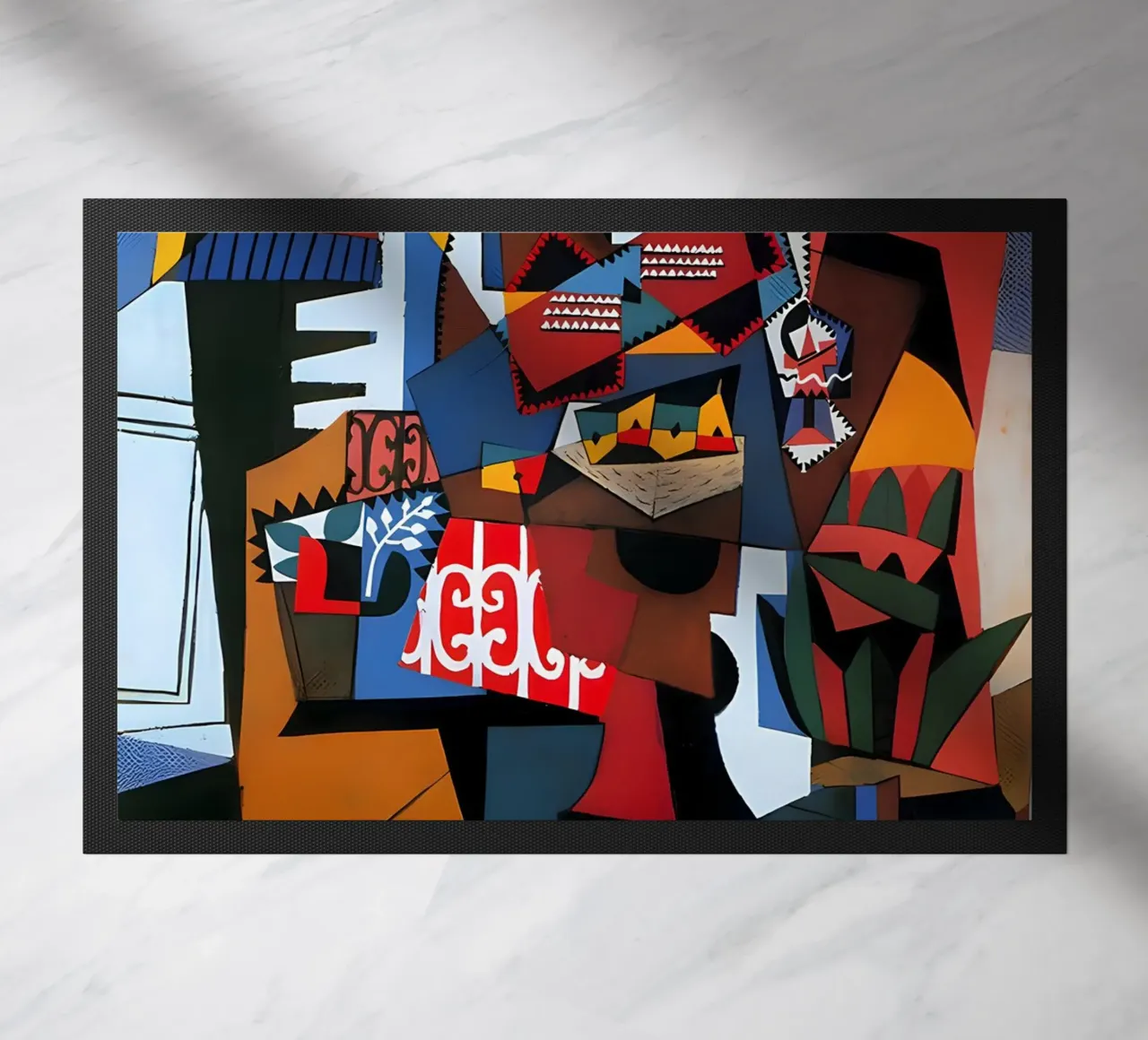 Picasso Inspired Still Life - Dynamic Cubist Art Print doormat by homdeco