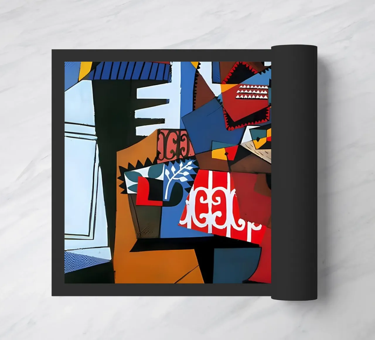 Picasso Inspired Still Life - Dynamic Cubist Art Print doormat by homdeco