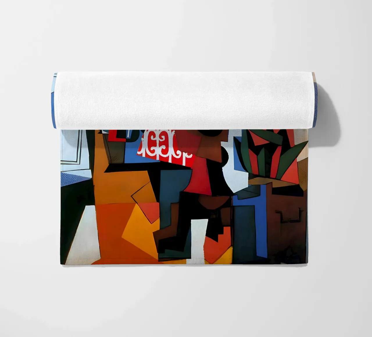 Picasso Inspired Still Life - Dynamic Cubist Art Print beach towel by homdeco