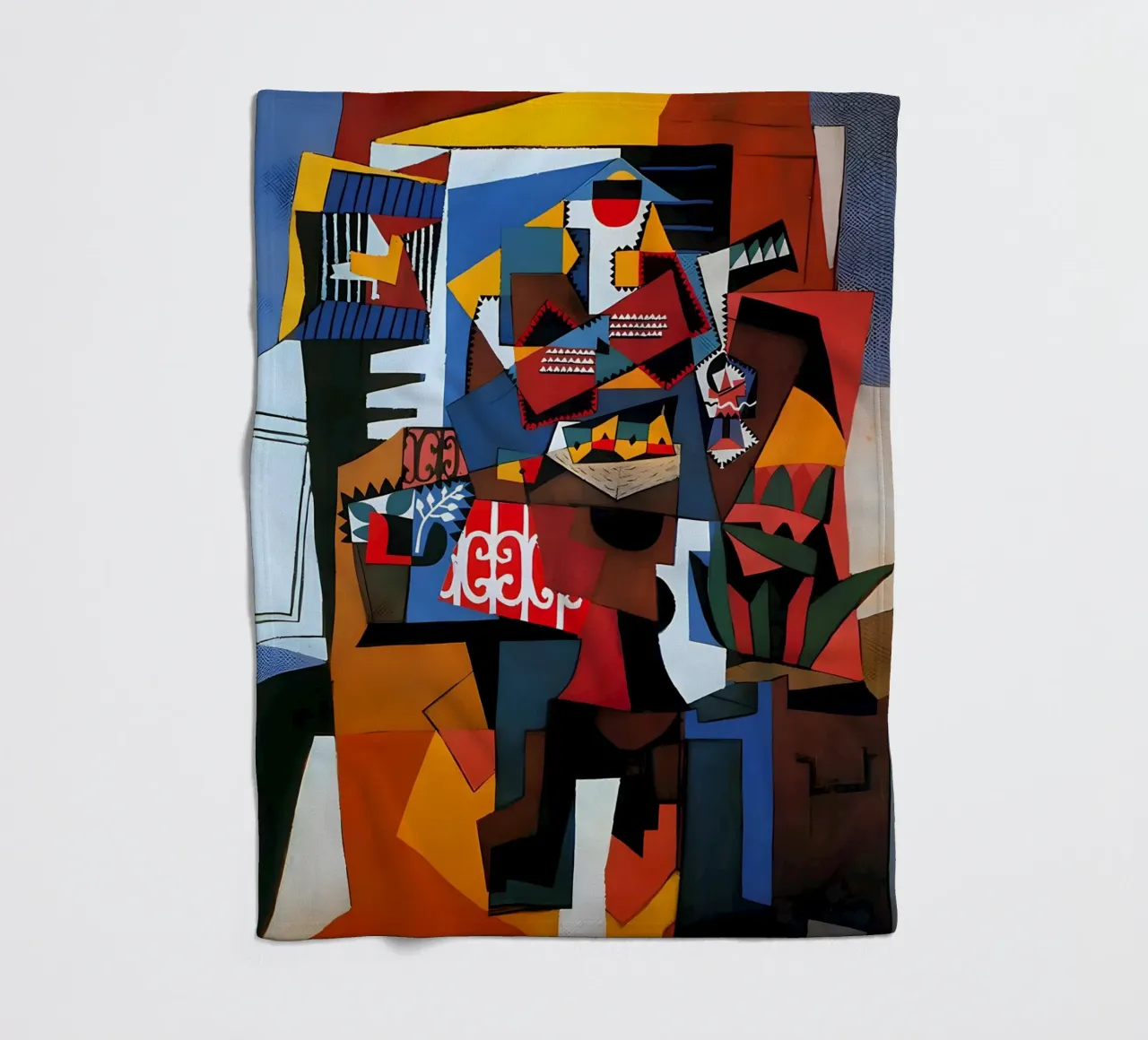 Picasso Inspired Still Life - Dynamic Cubist Art Print fleece blanket by homdeco