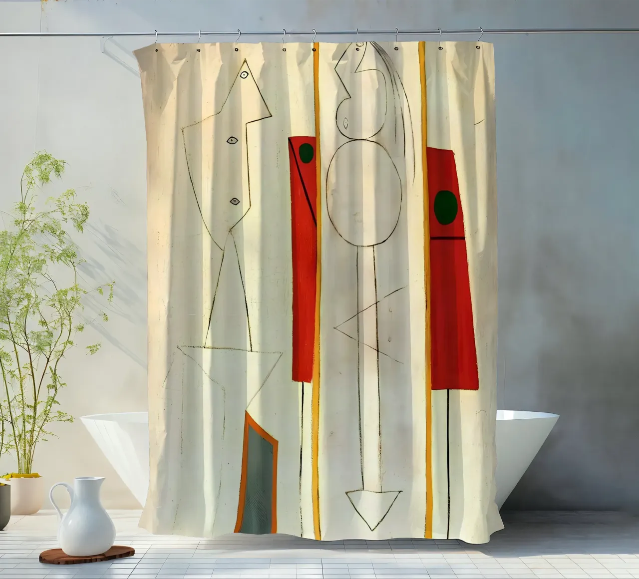 Forme surreali ispirate a Picasso - Arte astratta minimalista Pri tenda da doccia da homdeco