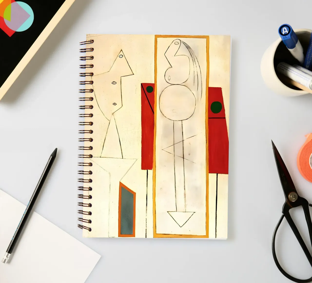 Picasso Inspired Surreal Forms - Minimalist Abstract Art Pri spiral notebook by homdeco