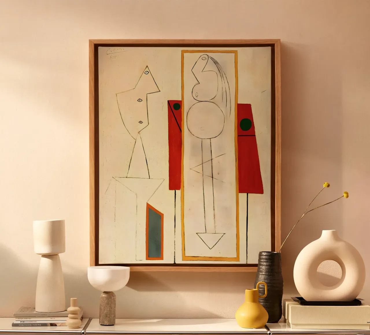 Picasso Inspired Surreal Forms - Minimalist Abstract Art Pri canvas with Floater frame by homdeco