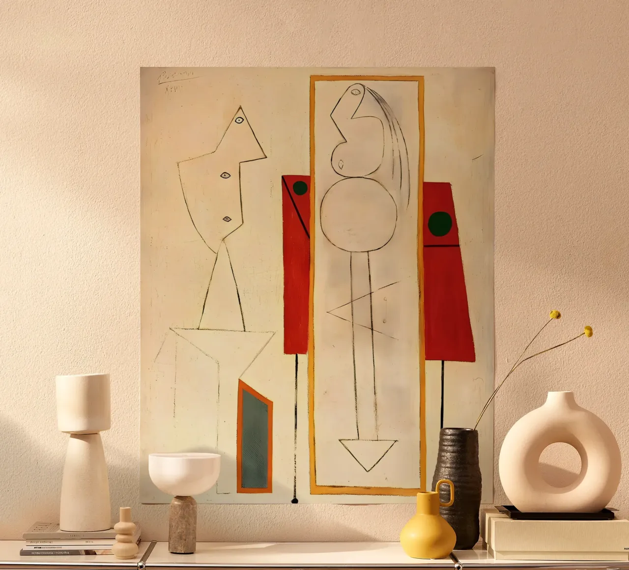Picasso Inspired Surreal Forms - Minimalist Abstract Art Pri poster with plastic frame by homdeco