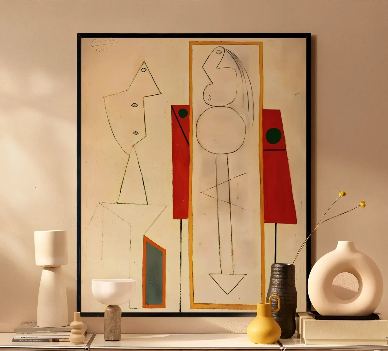 Picasso Inspired Surreal Forms - Minimalist Abstract Art Pri poster with plastic frame by homdeco