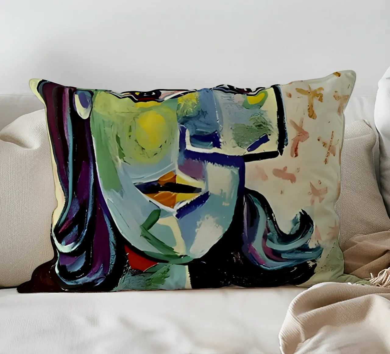 Ritratto di donna ispirato a Picasso - Stampa cubista in grassetto cuscino da homdeco