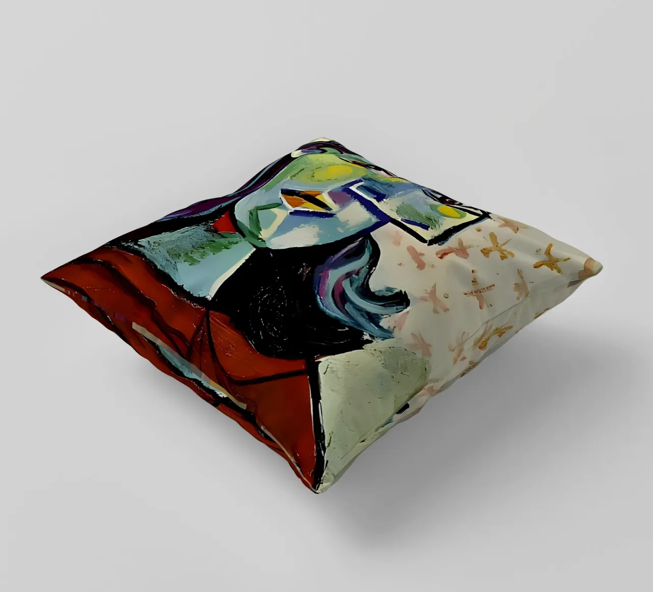 Ritratto di donna ispirato a Picasso - Stampa cubista in grassetto cuscino da homdeco