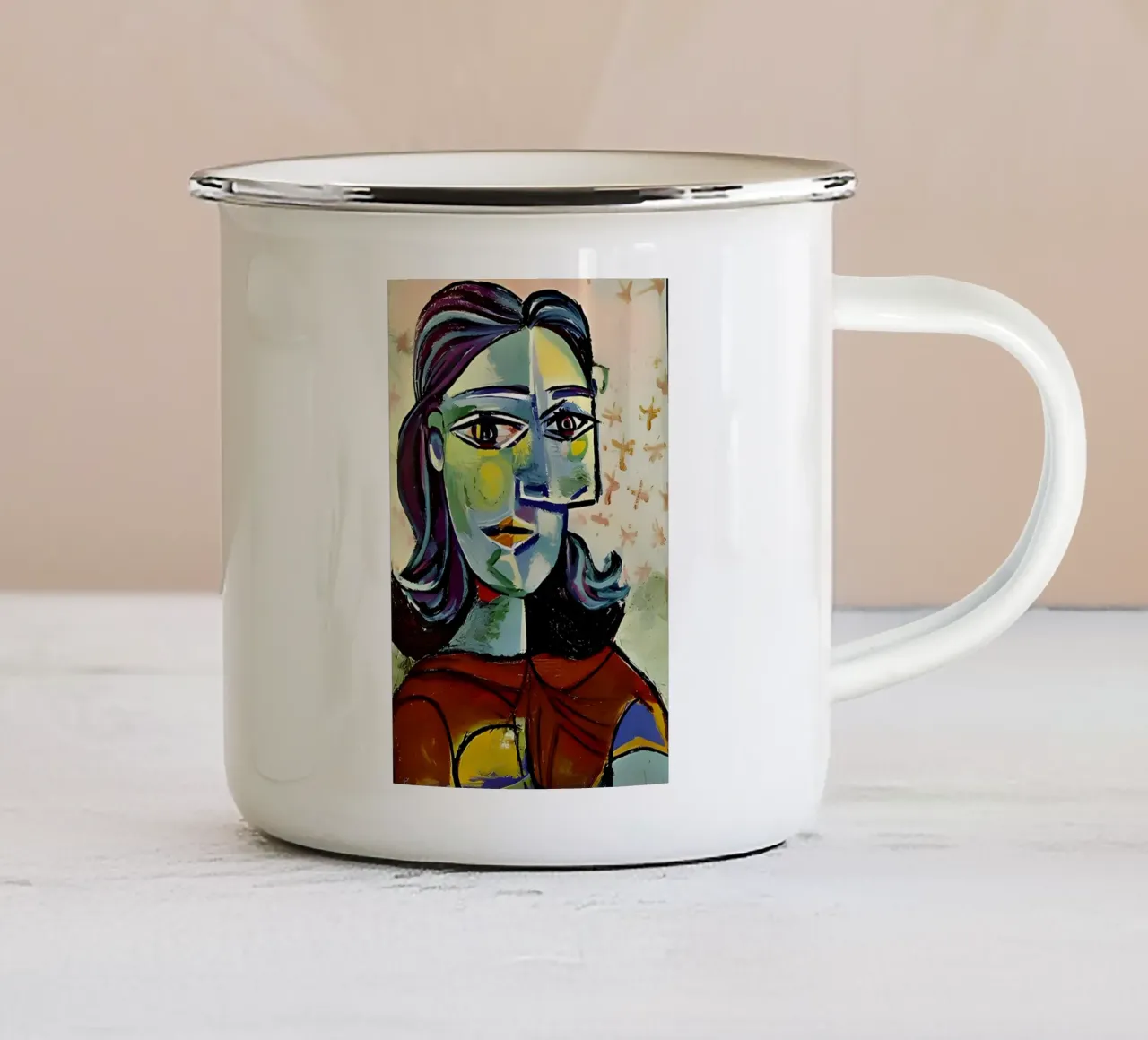 Ritratto di donna ispirato a Picasso - Stampa cubista in grassetto tazza in smalto da homdeco