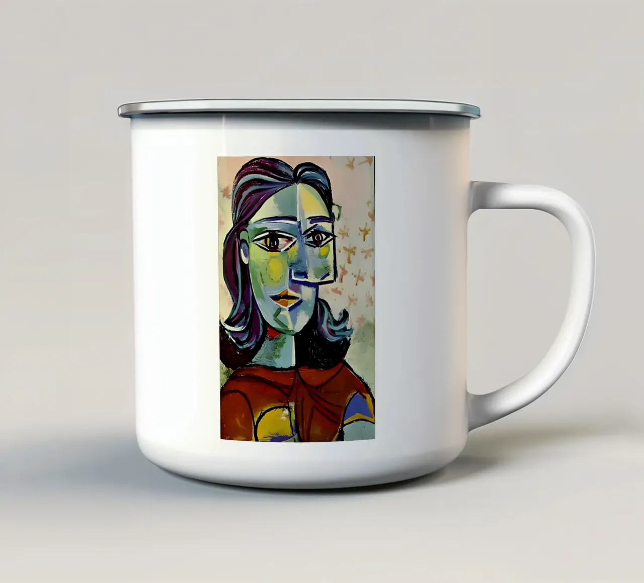 Ritratto di donna ispirato a Picasso - Stampa cubista in grassetto tazza in smalto da homdeco