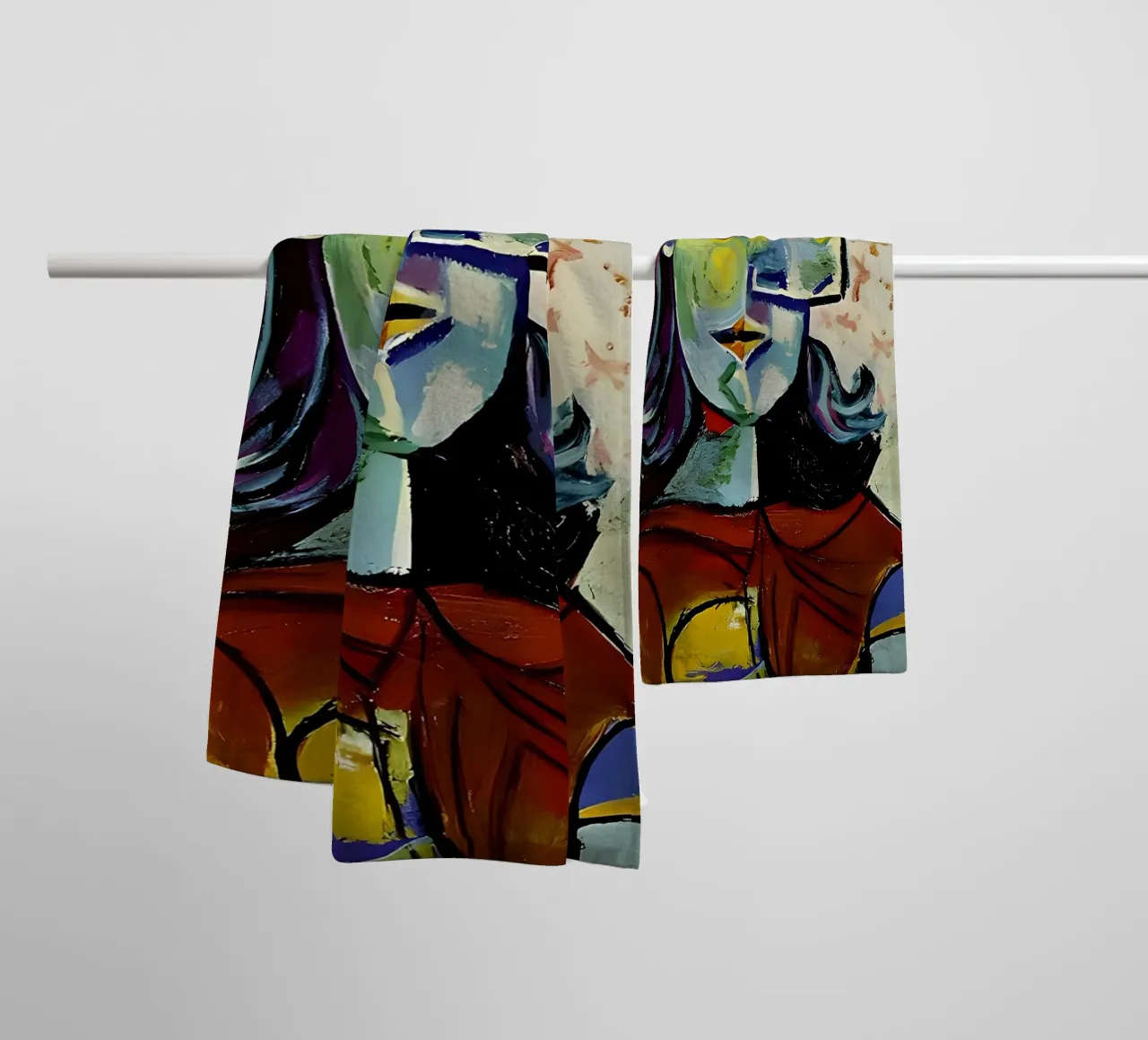 Ritratto di donna ispirato a Picasso - Stampa cubista in grassetto asciugamano da bagno da homdeco