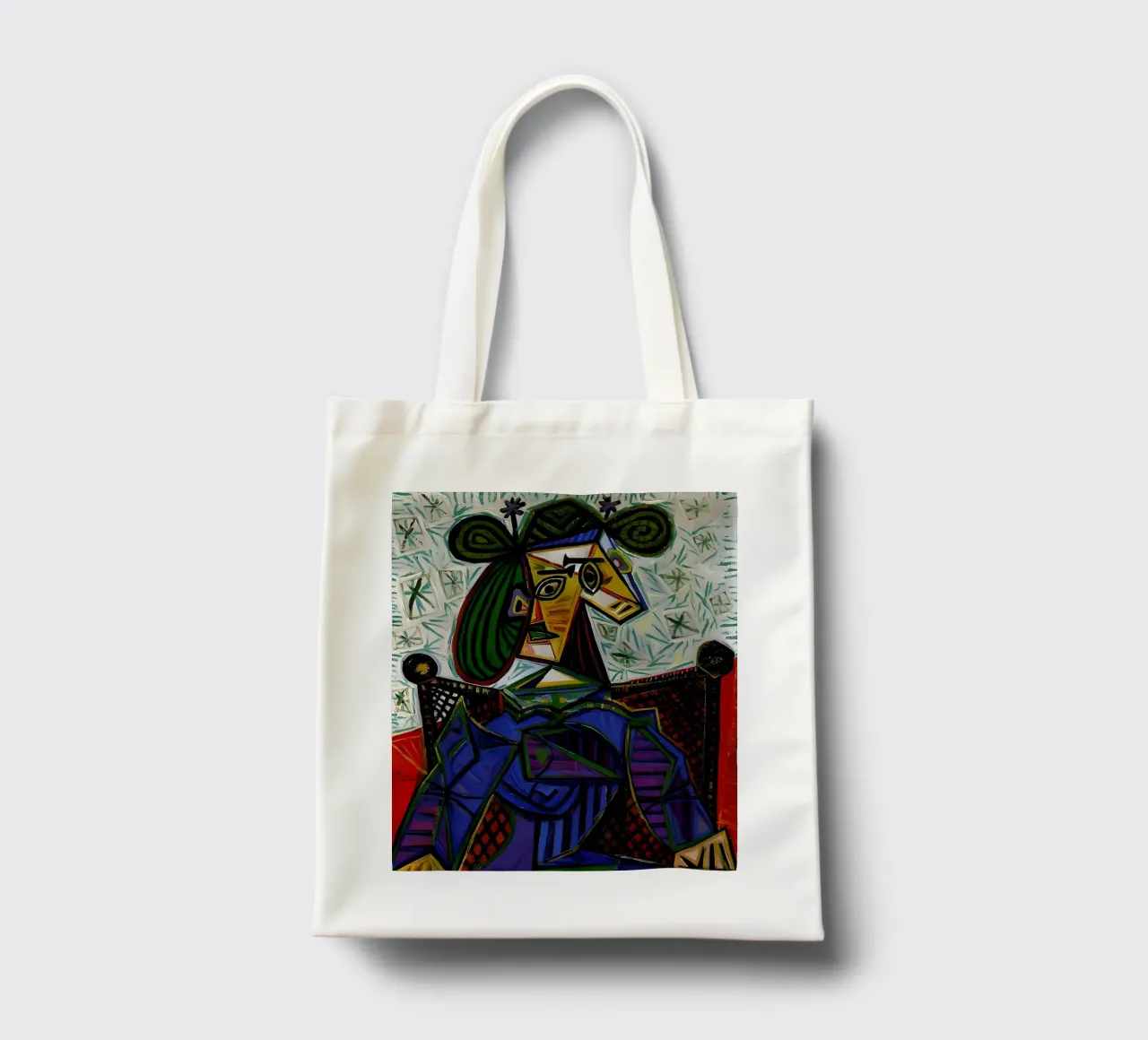 Donna con cappello ispirata a Picasso - Ritratto cubista iconico borsa in juta da homdeco