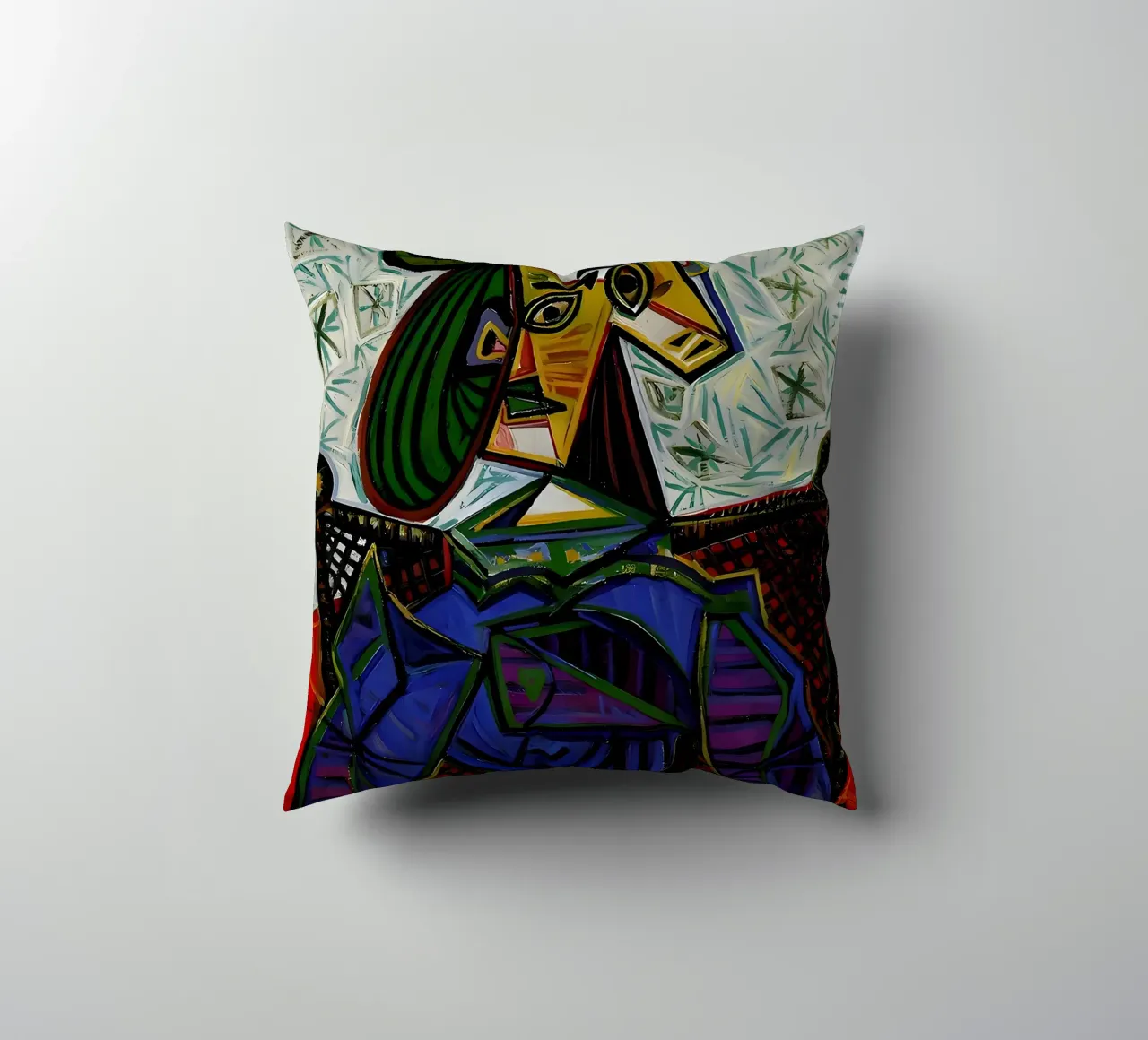 Donna con cappello ispirata a Picasso - Ritratto cubista iconico cuscino da homdeco
