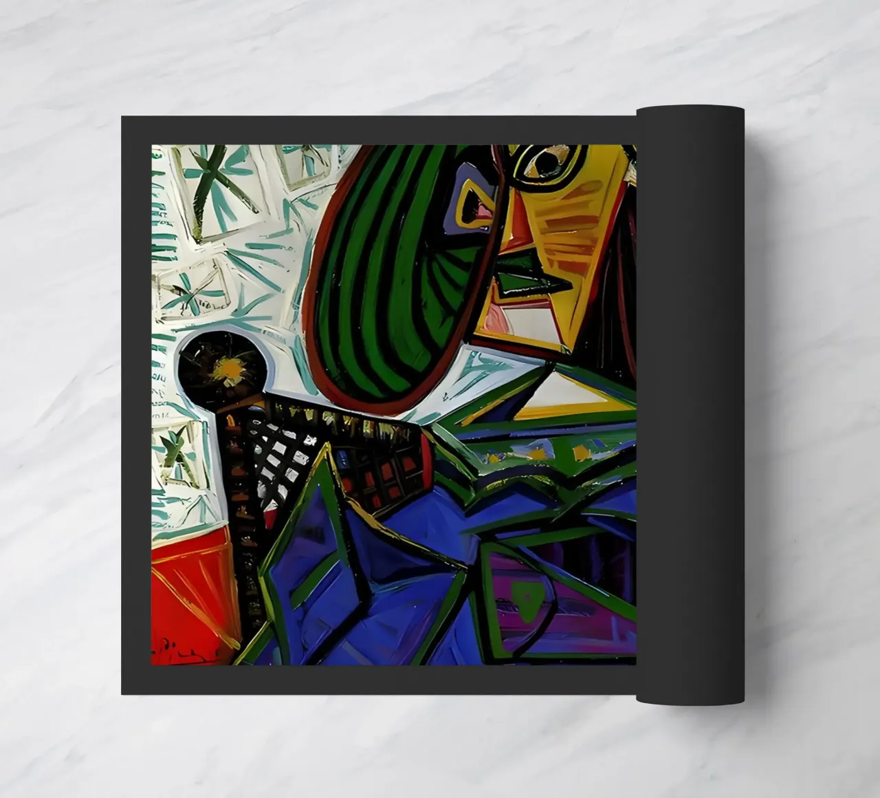 Donna con cappello ispirata a Picasso - Ritratto cubista iconico zerbino da homdeco