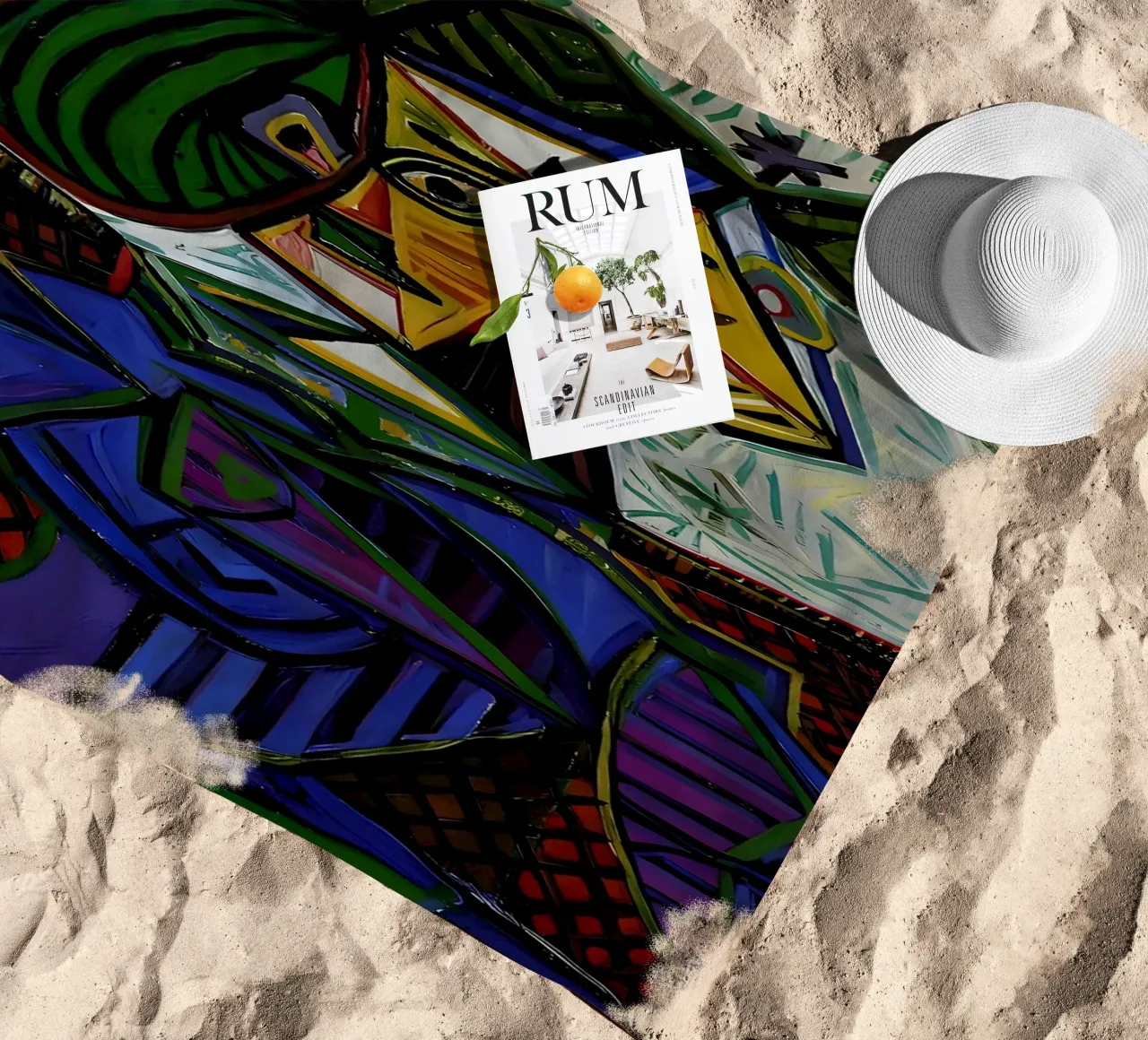 Donna con cappello ispirata a Picasso - Ritratto cubista iconico telo mare da homdeco