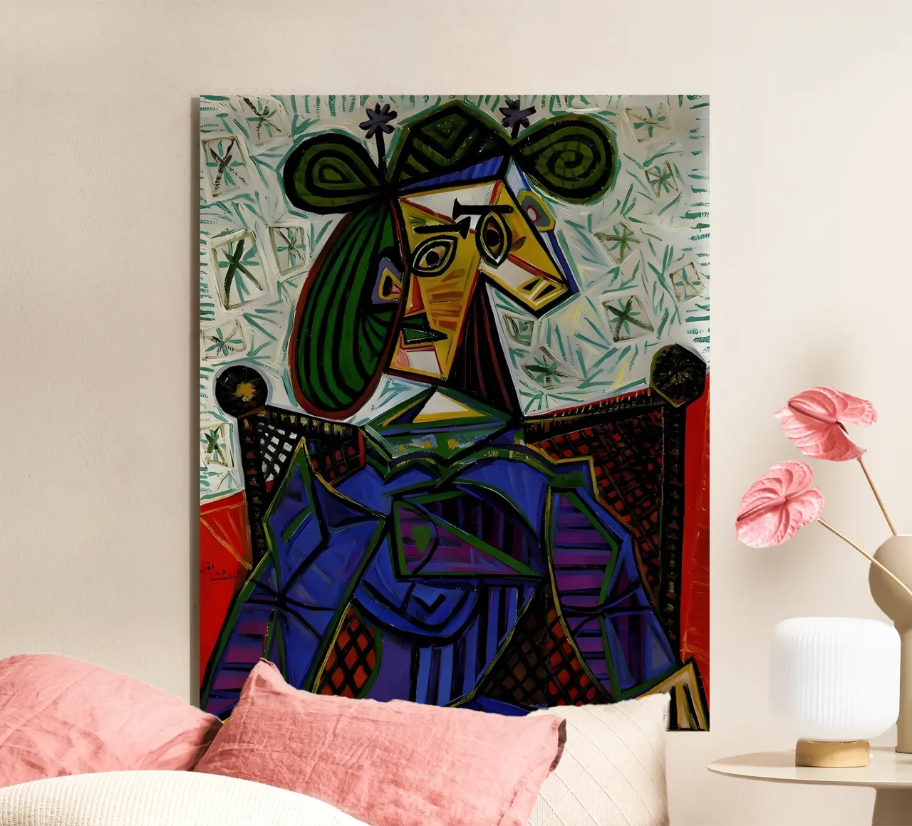 Donna con cappello ispirata a Picasso - Ritratto cubista iconico alluminio dibond da homdeco