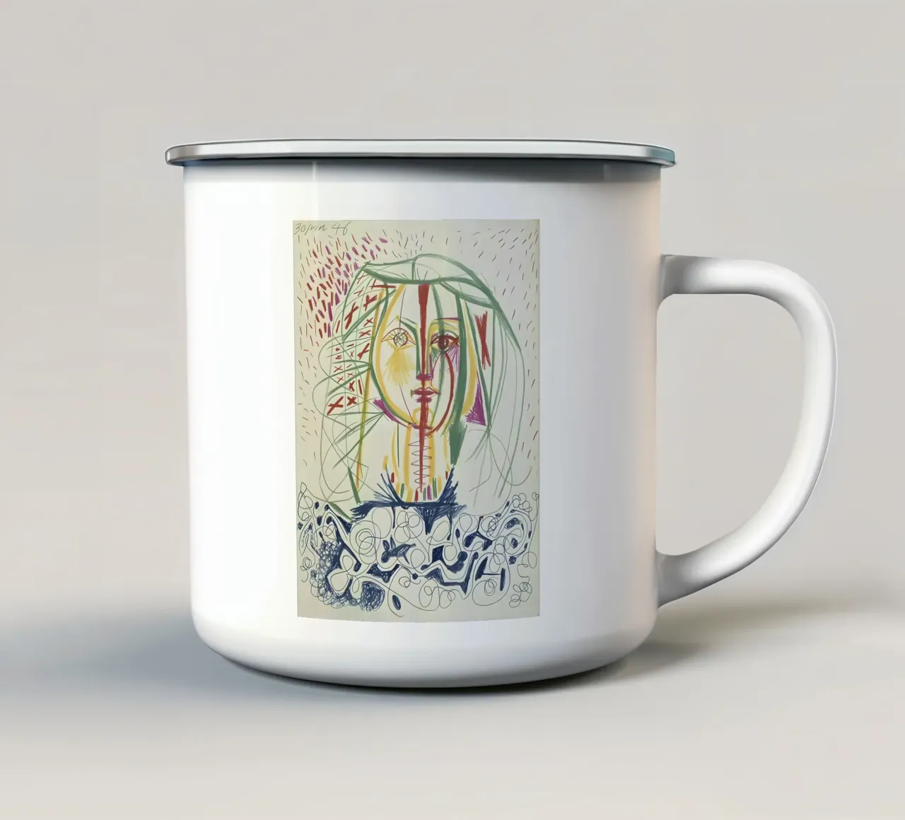 Picasso 1946 Ritratto astratto di donna - Avant-Garde Line Art tazza in smalto da homdeco