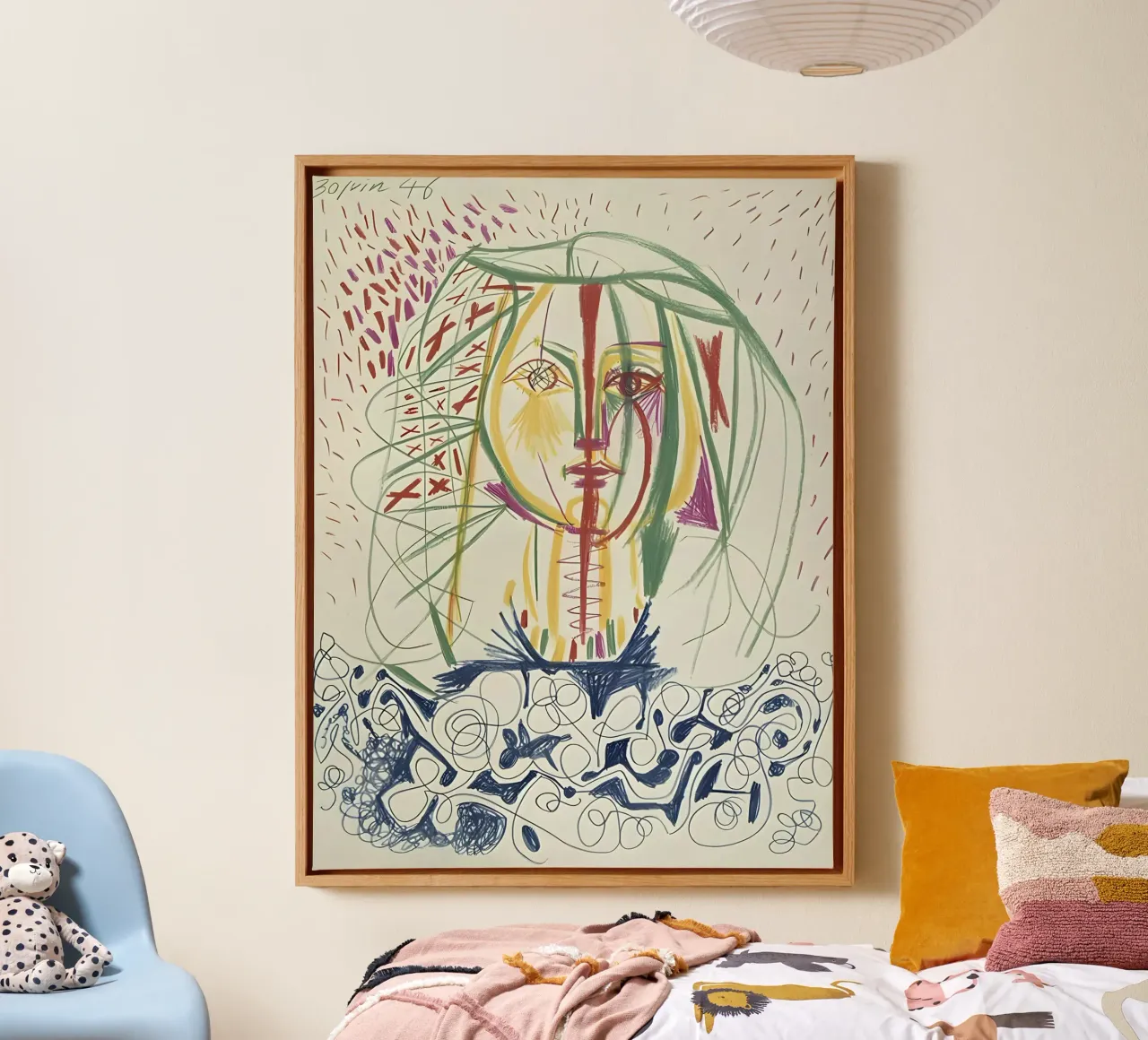 Picasso 1946 Ritratto astratto di donna - Avant-Garde Line Art tela con Cornice a cassetta da homdeco