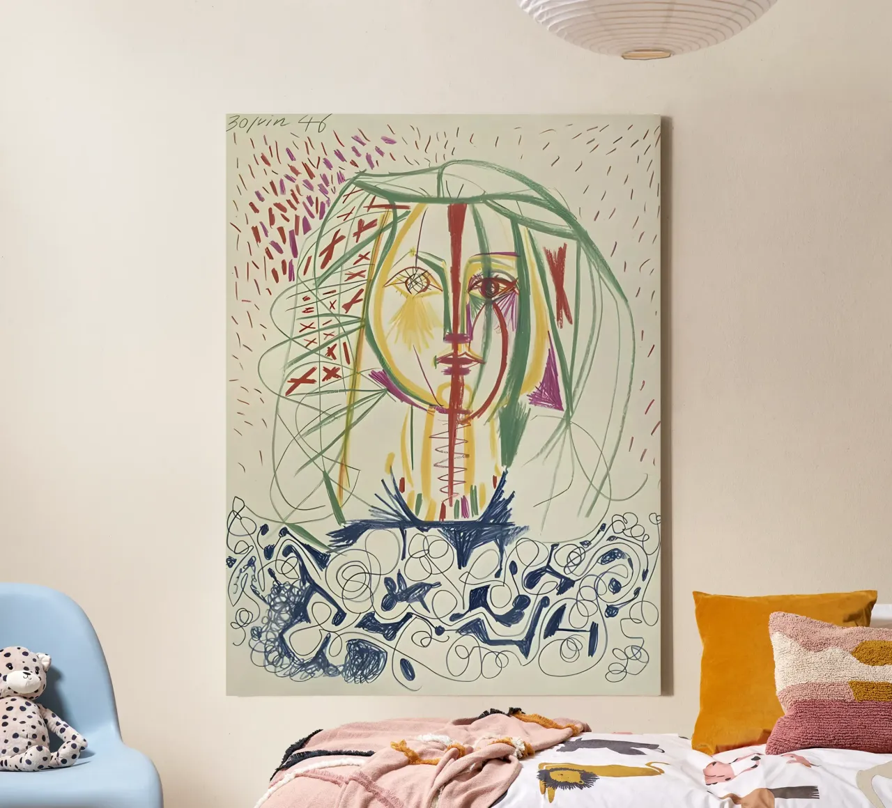 Picasso 1946 Ritratto astratto di donna - Avant-Garde Line Art tela con Cornice a cassetta da homdeco
