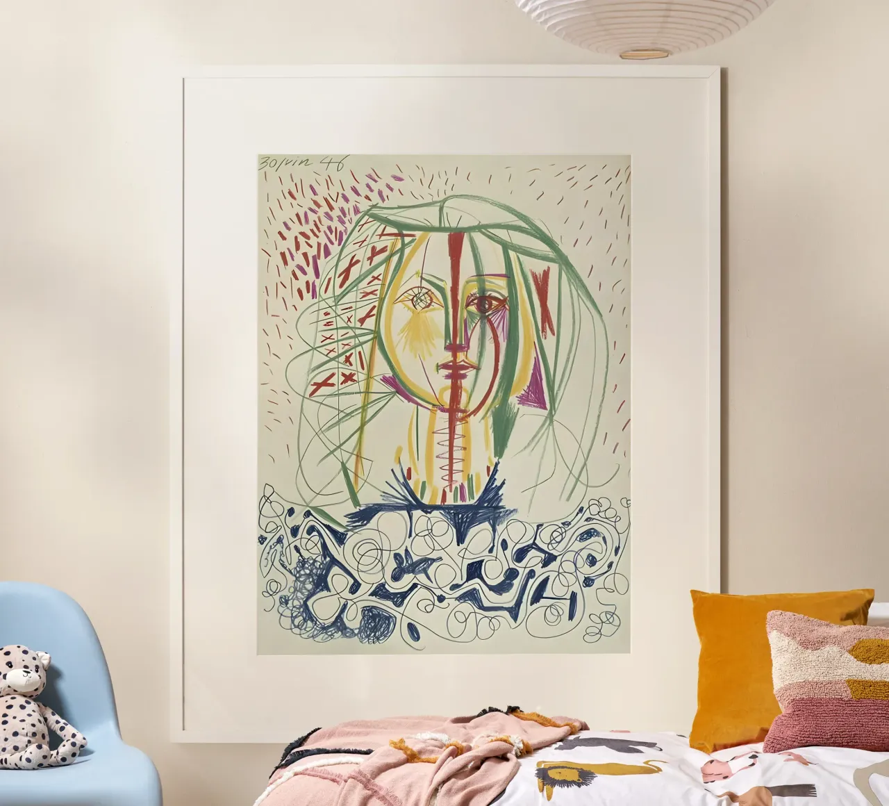 Picasso 1946 Ritratto astratto di donna - Avant-Garde Line Art poster con telaio in legno da homdeco