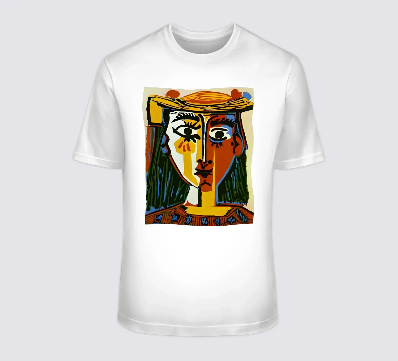 Testa di donna ispirata a Picasso - Vivace ritratto cubista t-shirt da homdeco