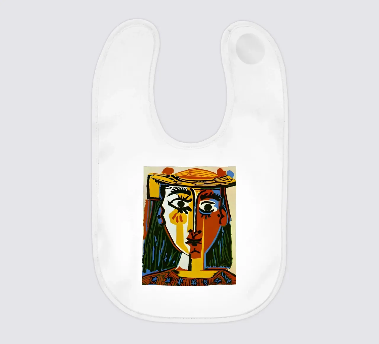 Testa di donna ispirata a Picasso - Vivace ritratto cubista bavaglino da homdeco